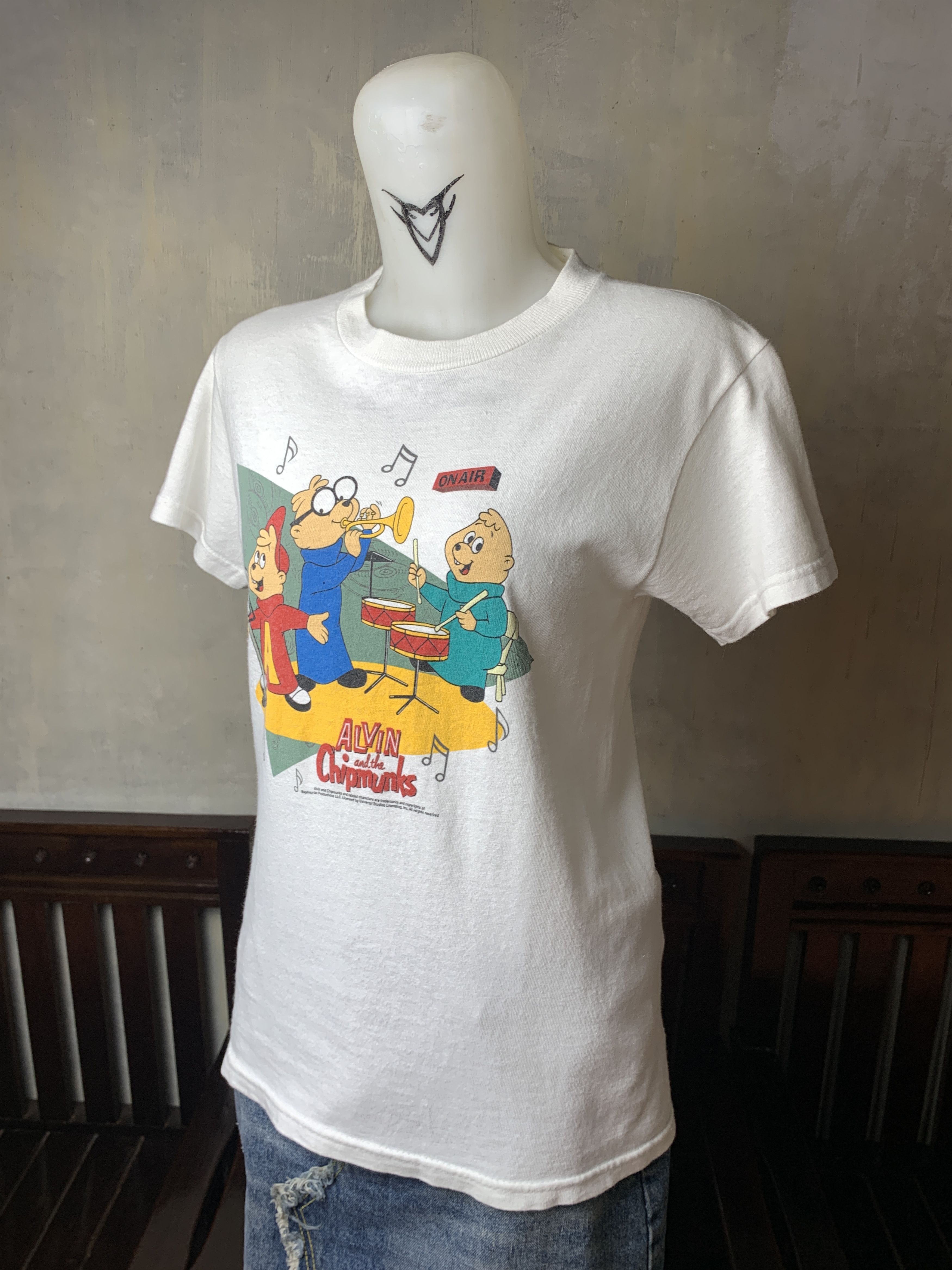 Cartoon Network 1990s Alvin & Chipmunks White Band Baby Tee (M) Size M / US 6-8 / IT 42-44 - 2 Thumbnail