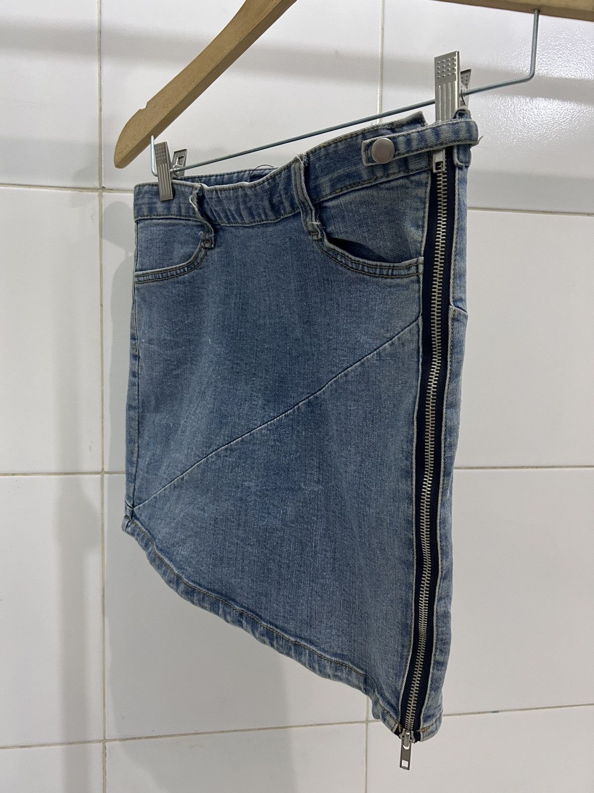 Beauty Beast × If Six Was Nine T-REX Y2k Asymmetrical Denim Mini Skirt Side Zipper Size 31" - 7 Thumbnail