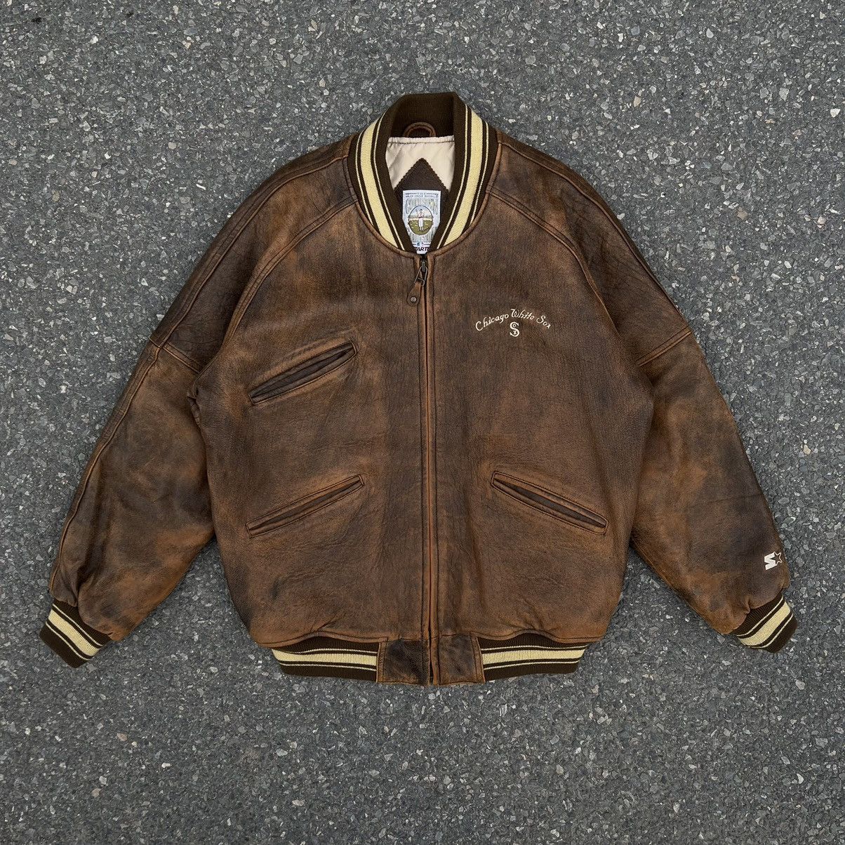 Genuine Leather × Starter × Vintage Vintage 90s Chicago White Sox by Starter Leather Jacket Size US L / EU 52-54 / 3 - 2 Thumbnail