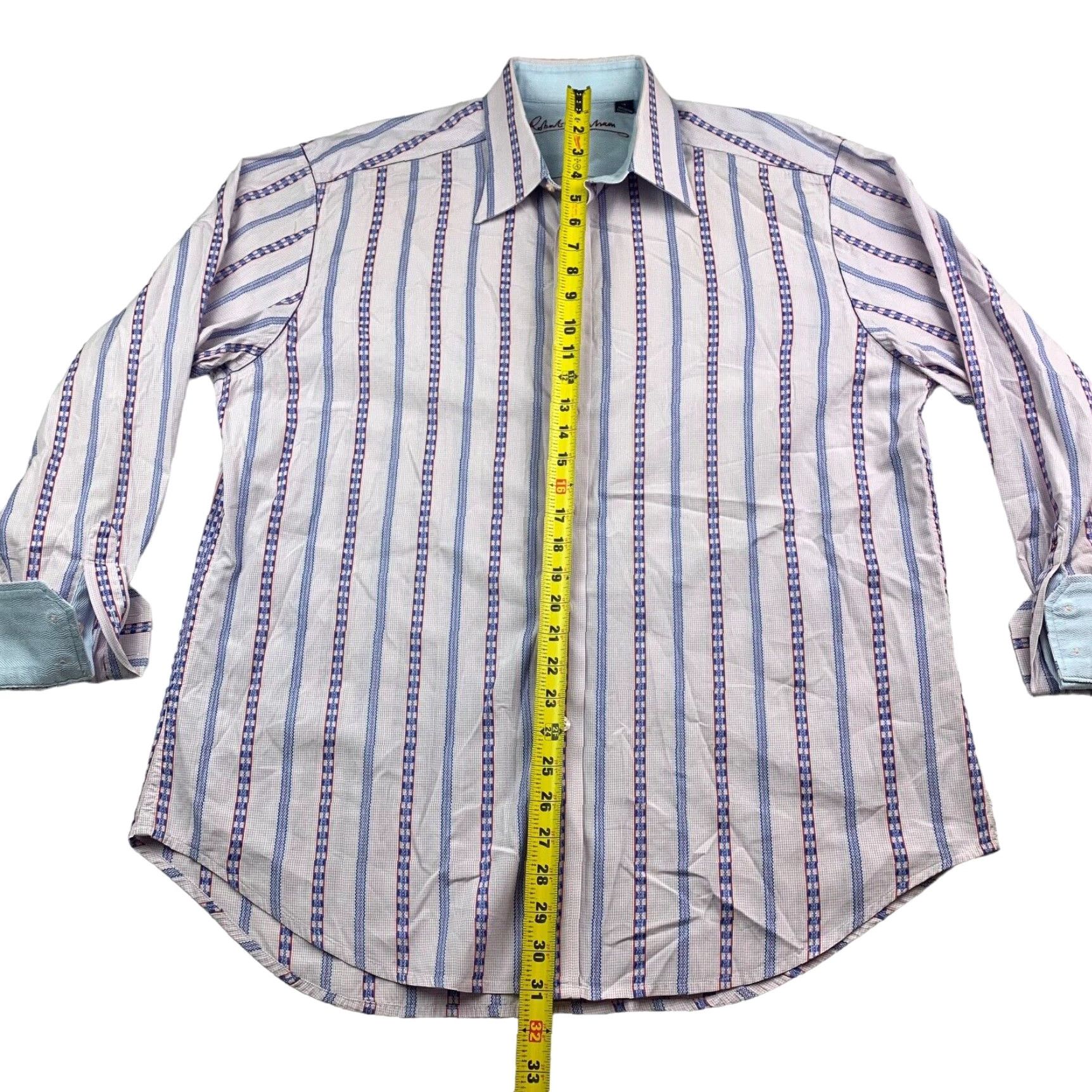 Robert Graham Button-Up Shirt XL Purple/Blue Stripe Flip Cuff Long Sleeve 100% Cotton Mens