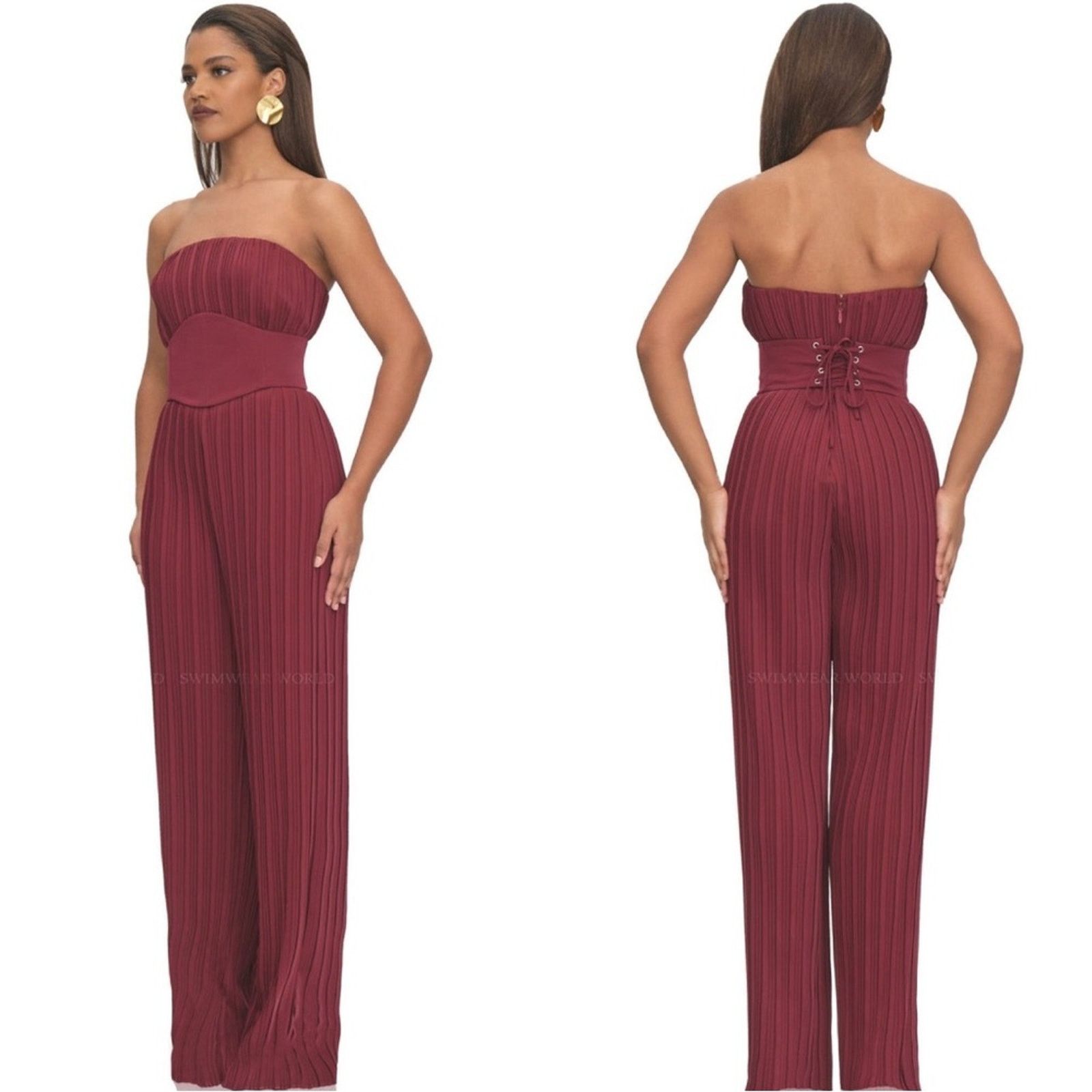 REVOLVE NWT Andrea Iyamah $420 Burgundy Strapless Jumpsuit Size S Size 27" / US 4 / IT 40 - 1 Thumbnail