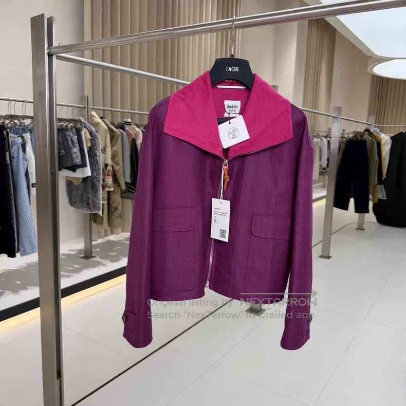 Hermes Hermes Mauve Color Block Notched Collar Cashmere Wool Silk Size S / US 4 / IT 40 - 1 Thumbnail