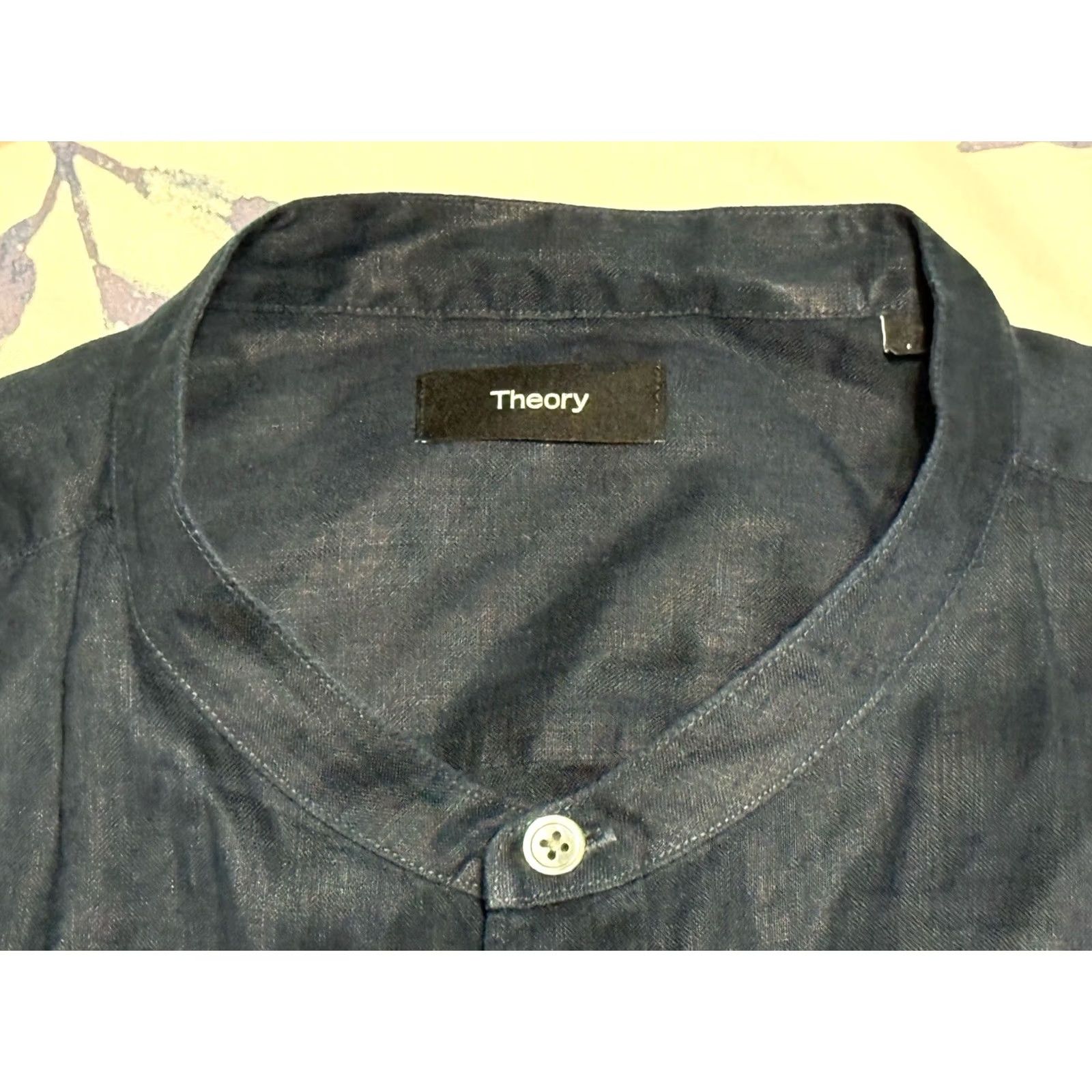 Theory Theory Shirt Mens L Navy 100% Linen Button Down Band Collar Relaxed Long Sleeve Vintage? Size US L / EU 52-54 / 3 - 6 Thumbnail