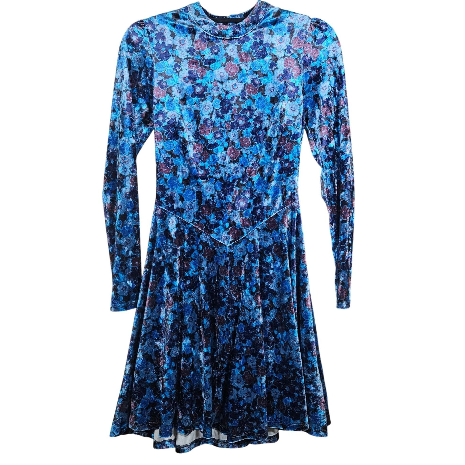 Free People Free People Blue Velvet Floral Mini Dress XS Coquette Indie Size S / US 4 / IT 40 - 2 Thumbnail
