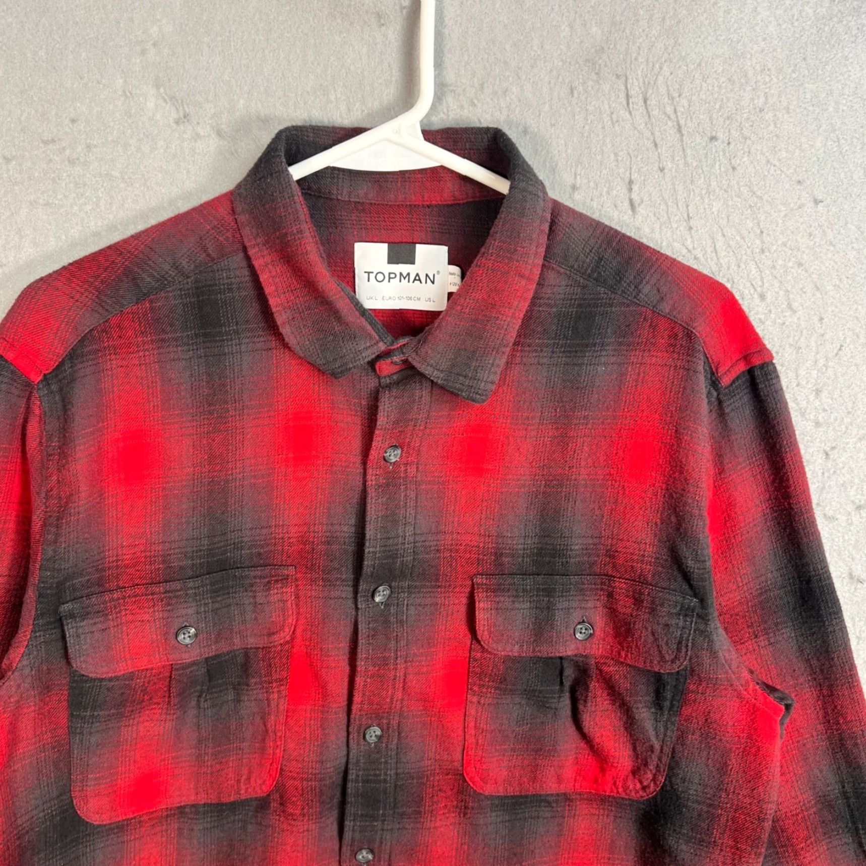 Topman Topman Shirt Plaid Button-Up Long Sleeve Cotton Flannel Red Black Adult Large Mens” Size US L / EU 52-54 / 3 - 7 Thumbnail