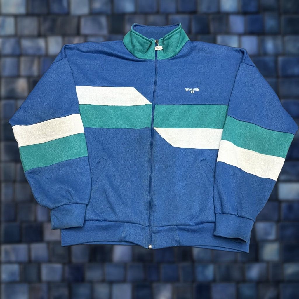 Spalding VINTAGE Spalding Sweatshirt Shirt Adult L Blue Cotton Blend Fleece 80s Tennis Full Zip Boxy Men Size US L / EU 52-54 / 3 - 1 Thumbnail
