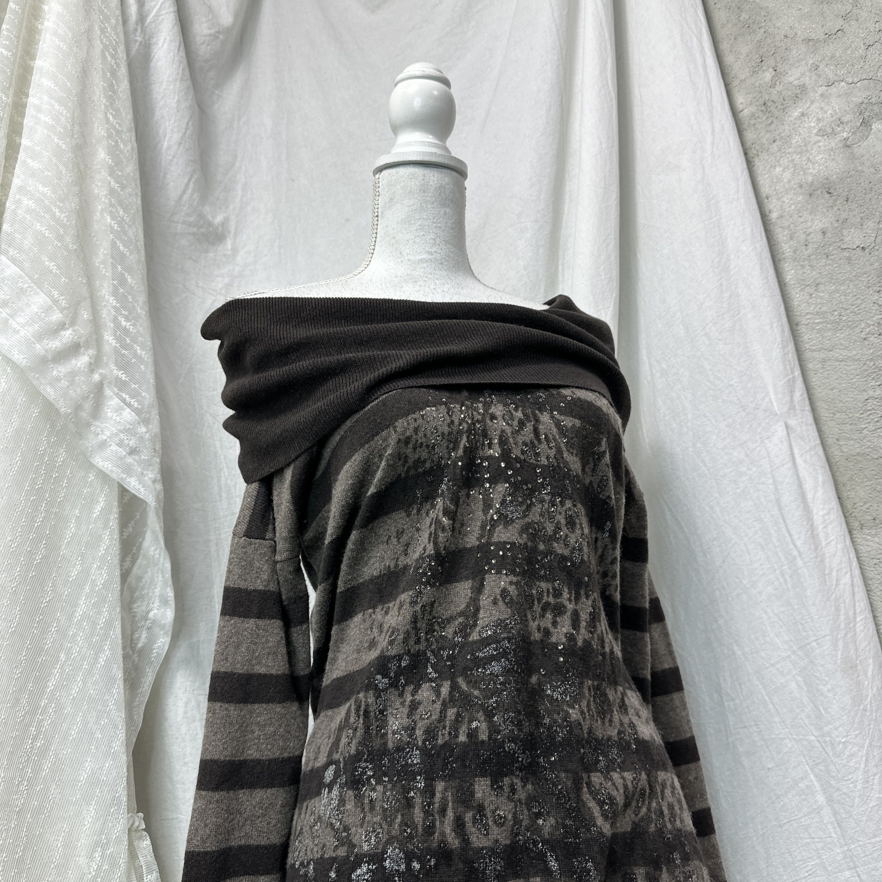 Vintage Vintage Grunge Striped Big Collar Bare Shoulders Dress Y2K Size S / US 4 / IT 40 - 2 Thumbnail
