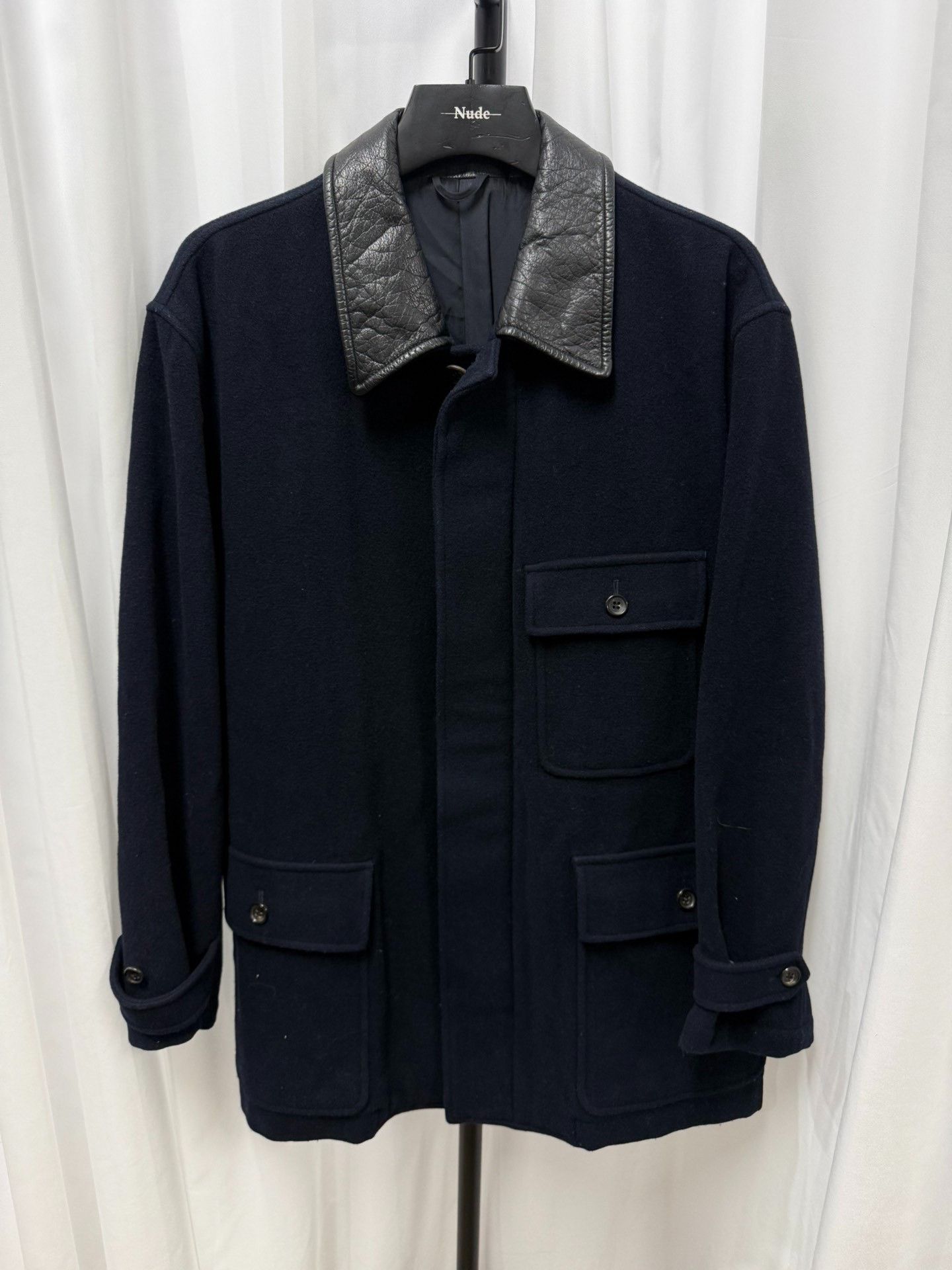 Comme des Garcons Comme des Garçons Homme 1991AW Leather Collar Wool Coat Size US M / EU 48-50 / 2 - 1 Thumbnail