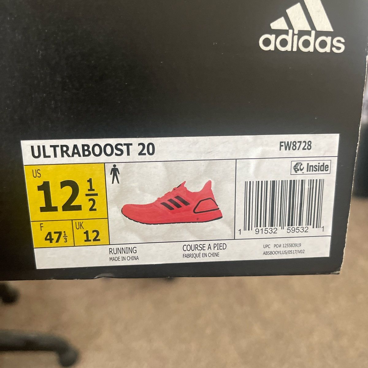 Adidas Adidas Ultraboost 20 Infrared Size US 12.5 / EU 45-46 - 3 Thumbnail