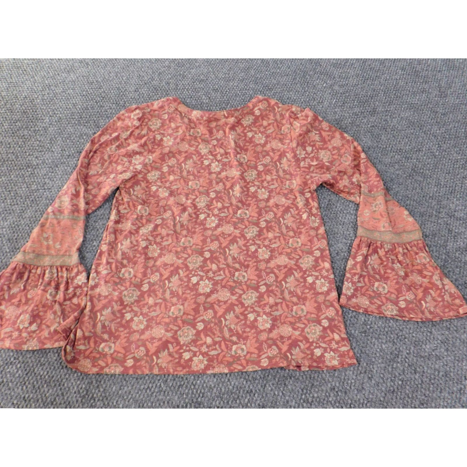 Lucky Brand Lucky Brand Blouse Shirt Women M Pink Bell Sleeve Geometric Floral V-Neck Cotton Linen Viscose Rayon Stretch Regular Basic Casual Size M / US 6-8 / IT 42-44 - 7 Thumbnail