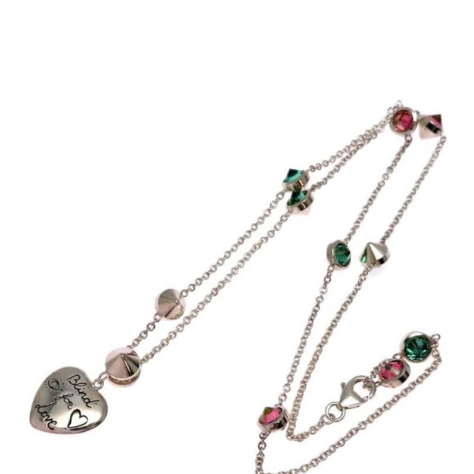 Gucci Gucci Sterling Silver Heart Necklace Pink Green Size ONE SIZE - 3 Thumbnail