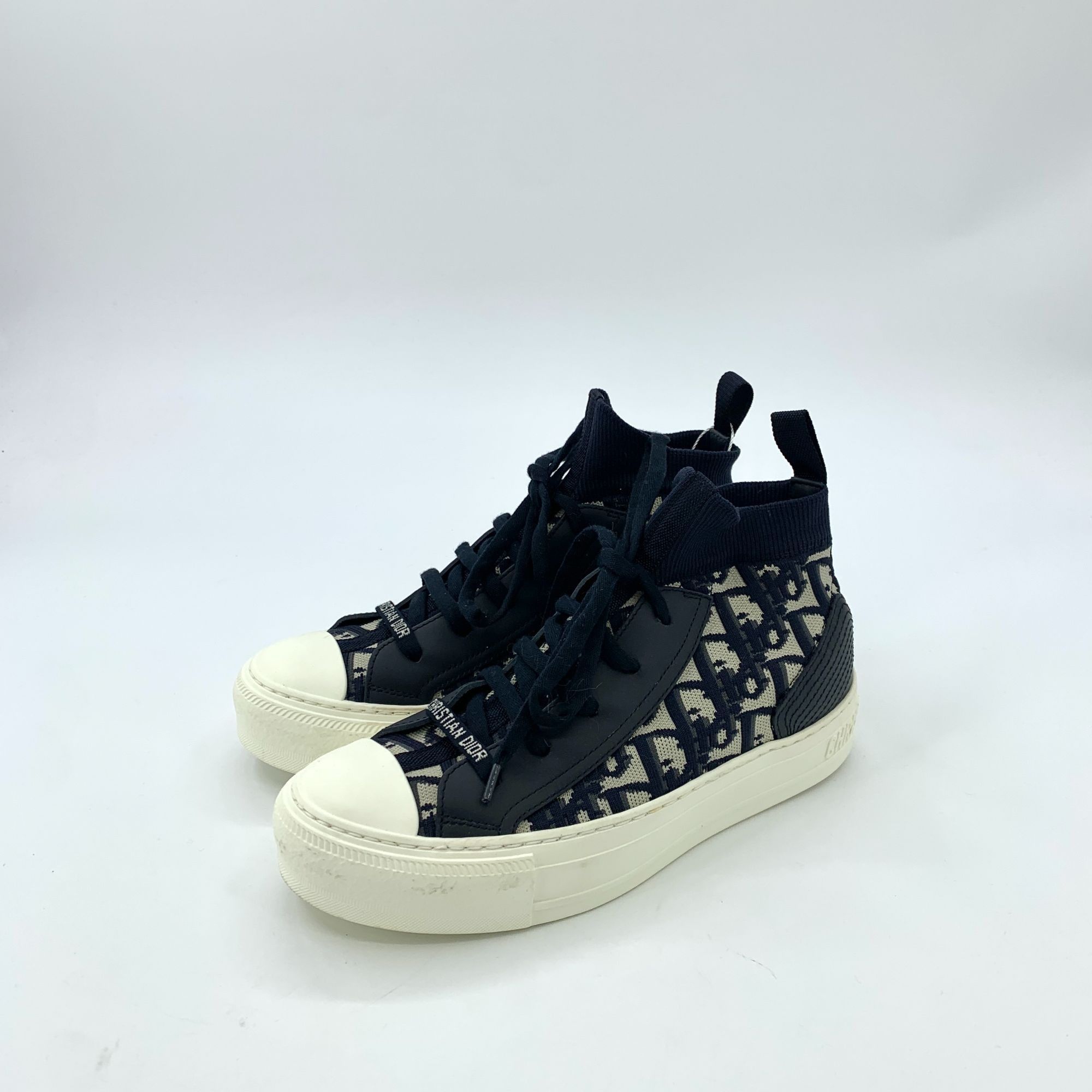 Dior Christian Dior Oblique High-Top Sneakers Navy & White Monogr Size US 5 / IT 35 - 1 Thumbnail