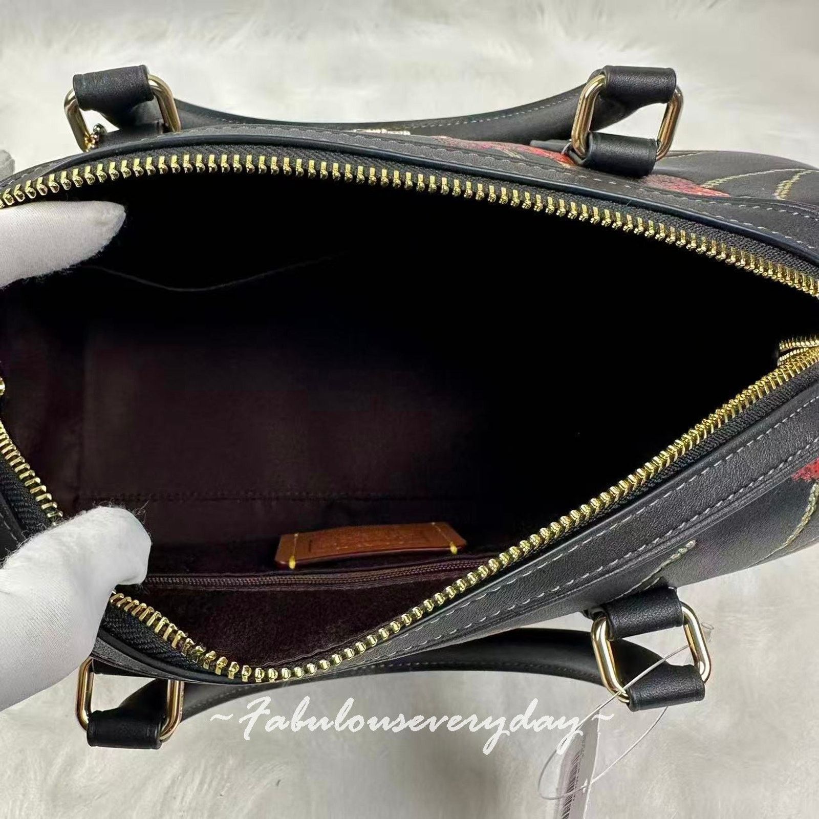 Coach Coach Rowan Satchel Bag xbody Cherry Print Leather Black Size ONE SIZE - 9 Thumbnail