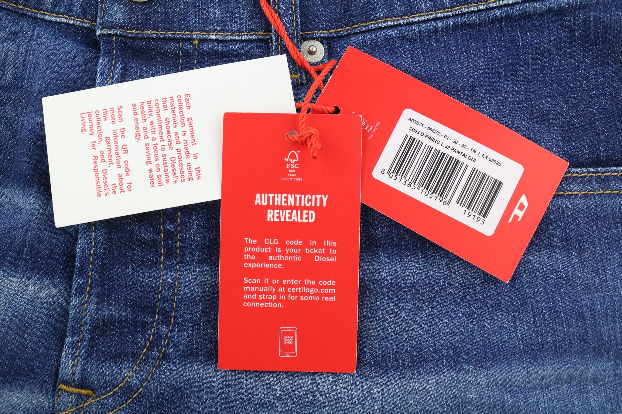 Diesel 2005 D-FINING 09C72 W30/L32 Tapered Blue 40469 Size US 30 / EU 46 - 8 Thumbnail