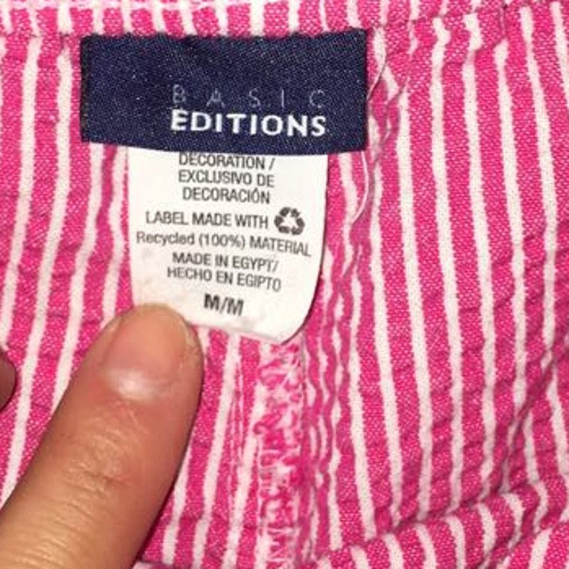 Basic Editions Cotton Pink Stripe Wide Leg Baggy Pants Textured Crop Med Size 30" / US 8 / IT 44 - 3 Thumbnail