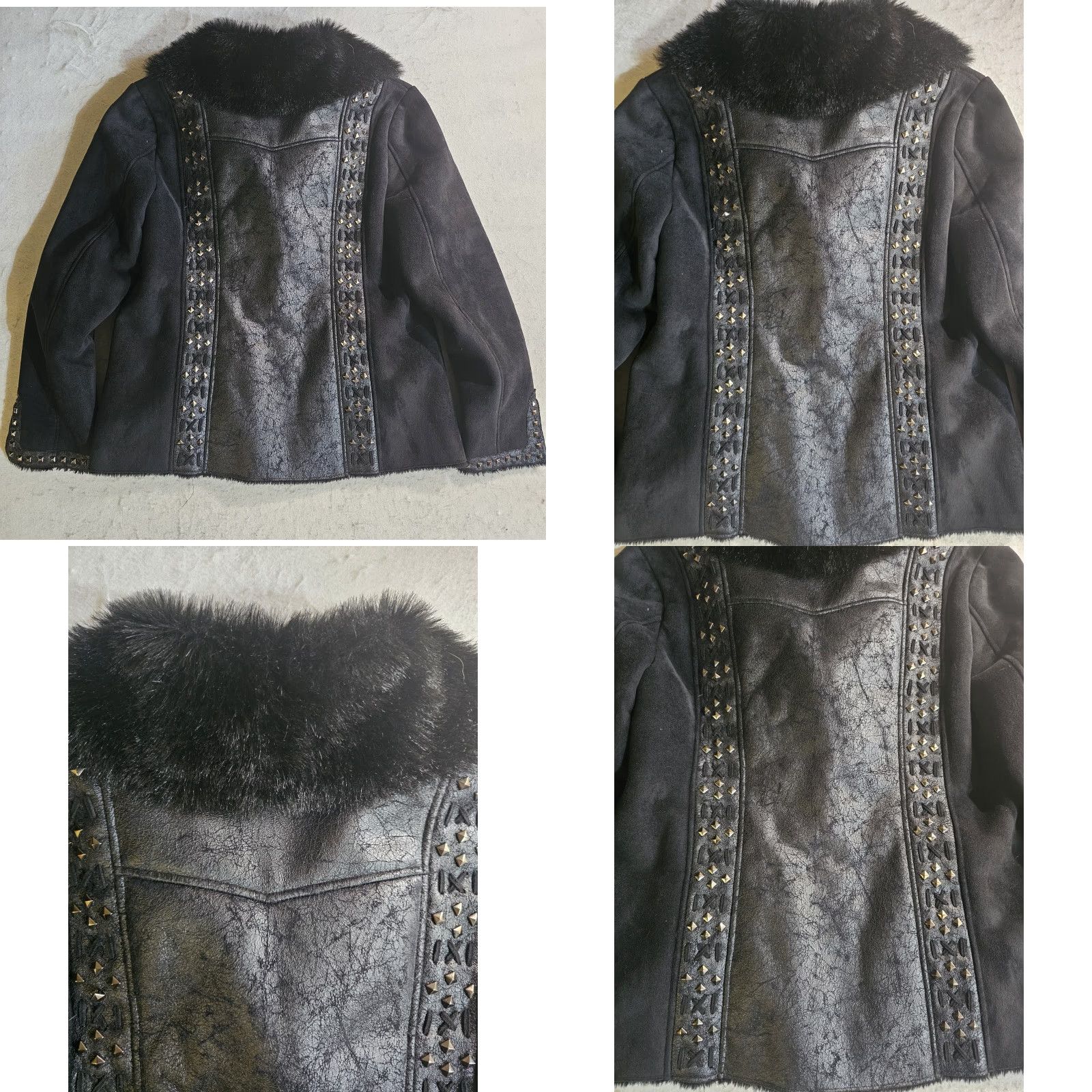 Vintage Powder River Outfitters Panhandle Slim Faux Suede & Fur Studded Jacket Women XL Black Size XL / US 12-14 / IT 48-50 - 8 Thumbnail