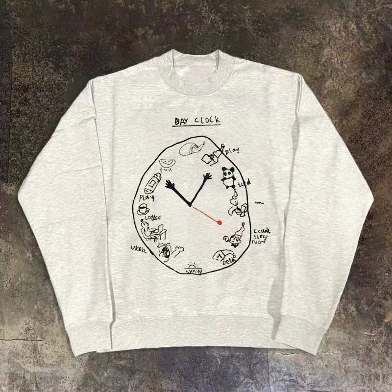 Vintage Grey retro clock print cotton sweatshirt Size US M / EU 48-50 / 2 - 1 Thumbnail