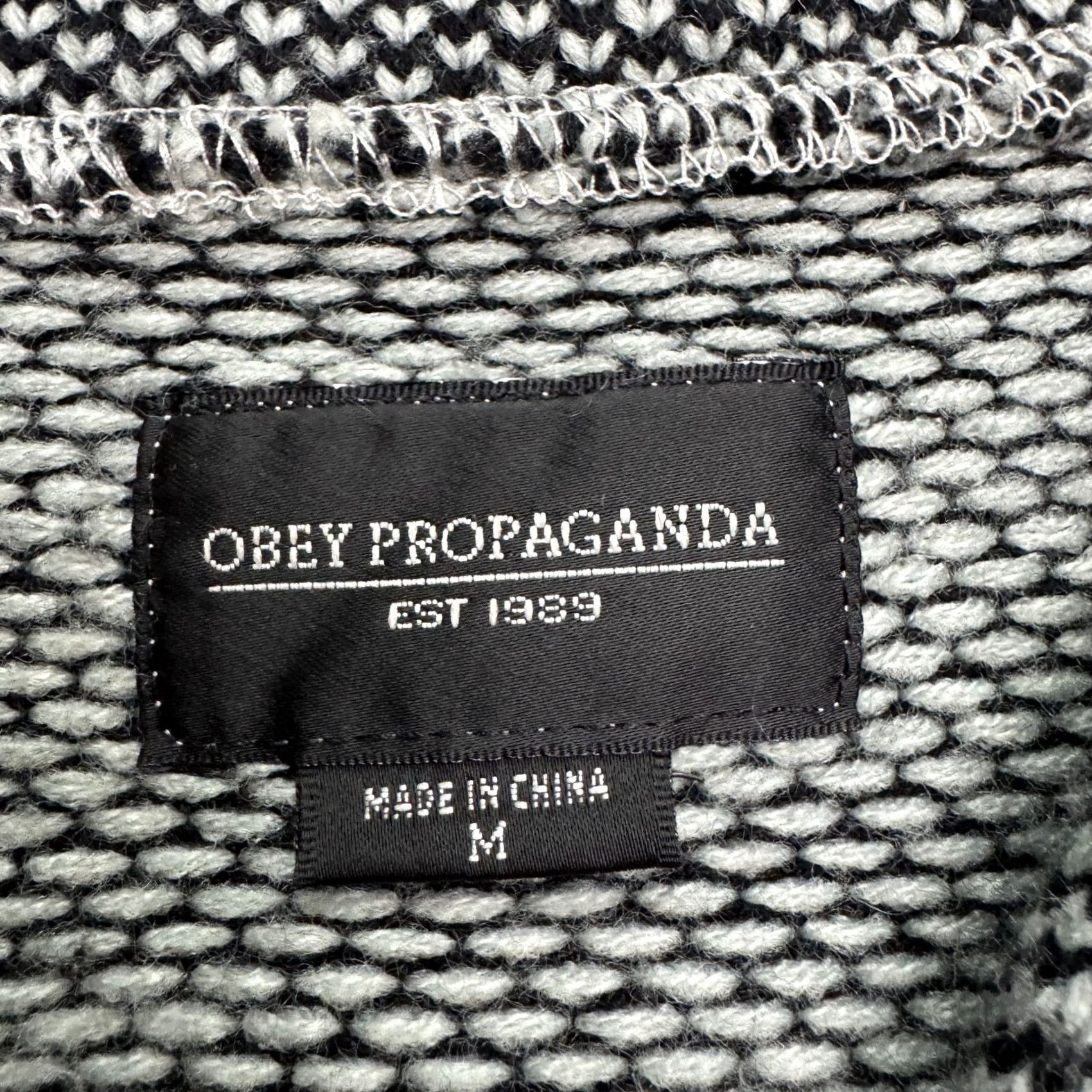 Obey OBEY Propaganda Coatigan Women's Medium Black White Knit Jacket Casual All Seasons Long Sleeve Button Down Size M / US 6-8 / IT 42-44 - 7 Thumbnail