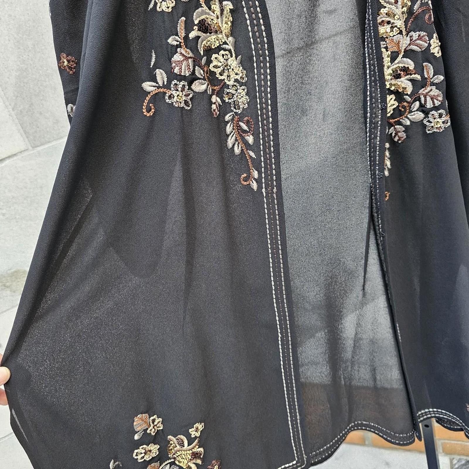 Coldwater Creek Coldwater Creek Women's Black and Gold Beaded Kimono Size XL / US 12-14 / IT 48-50 - 4 Thumbnail