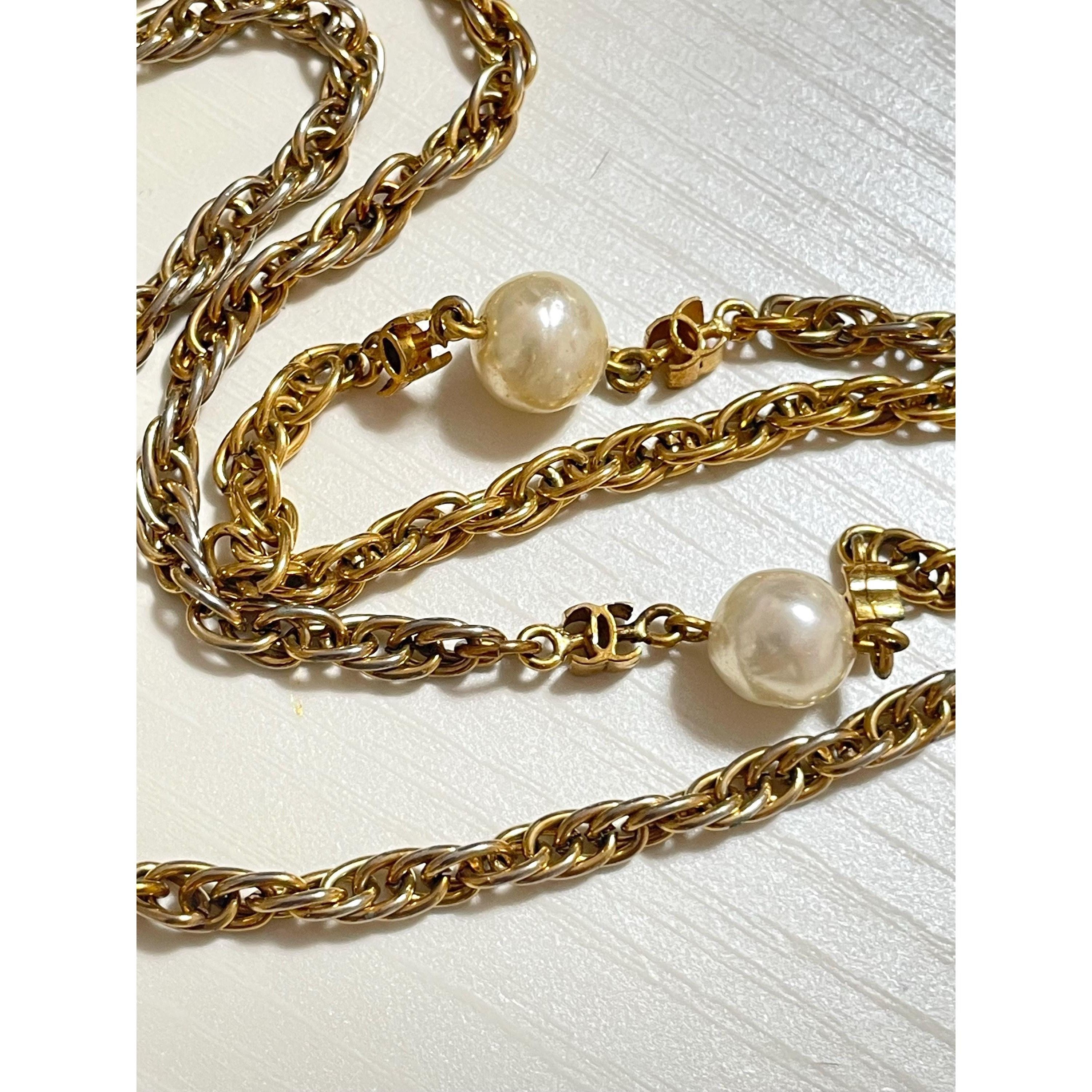 Chanel Vintage CHANEL long necklace with faux pearl and mini CC Size ONE SIZE - 3 Thumbnail