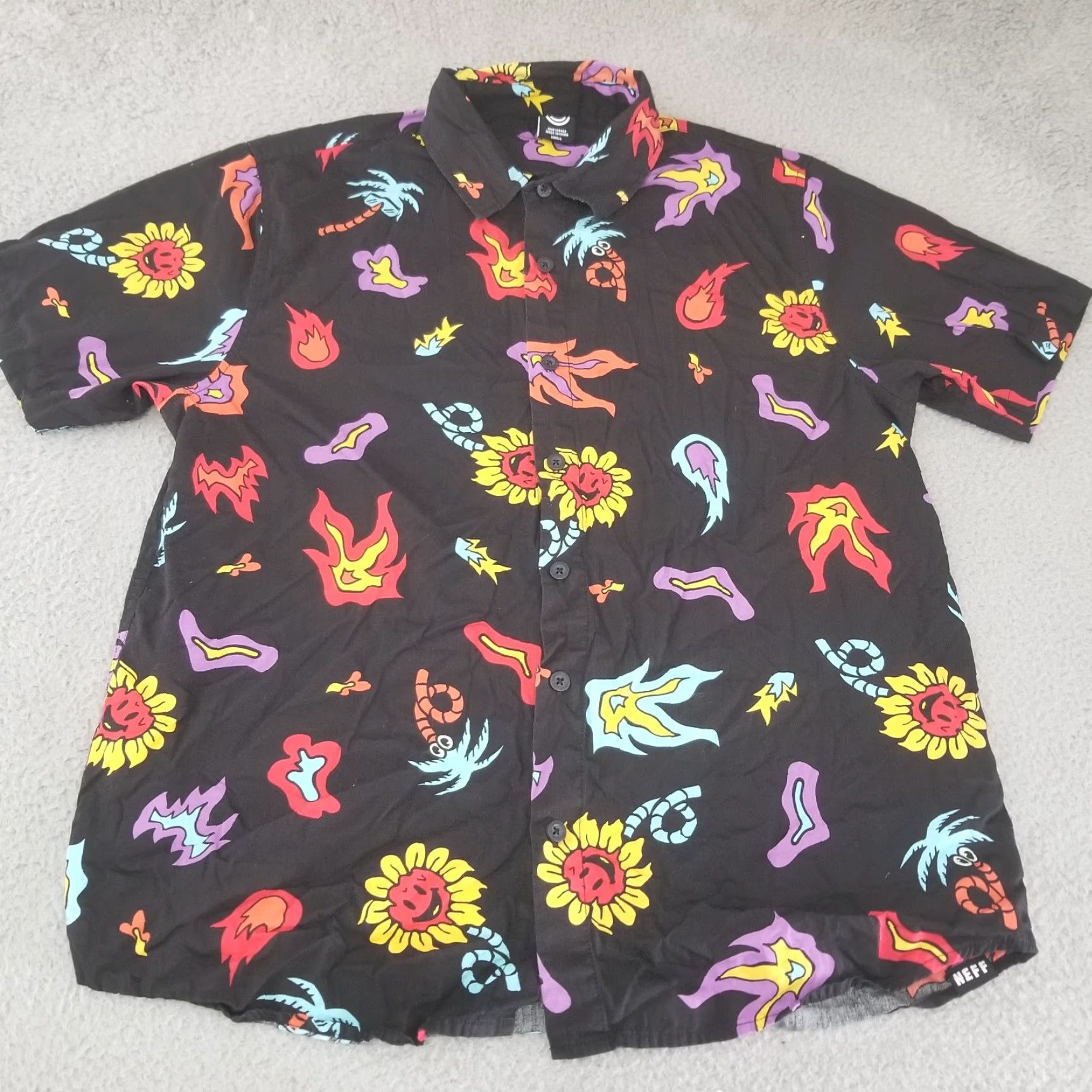 Vintage Neff Shirt Mens Small Black Flames Fire All Over Print Button Up Casual Surf Size US S / EU 44-46 / 1 - 2 Thumbnail
