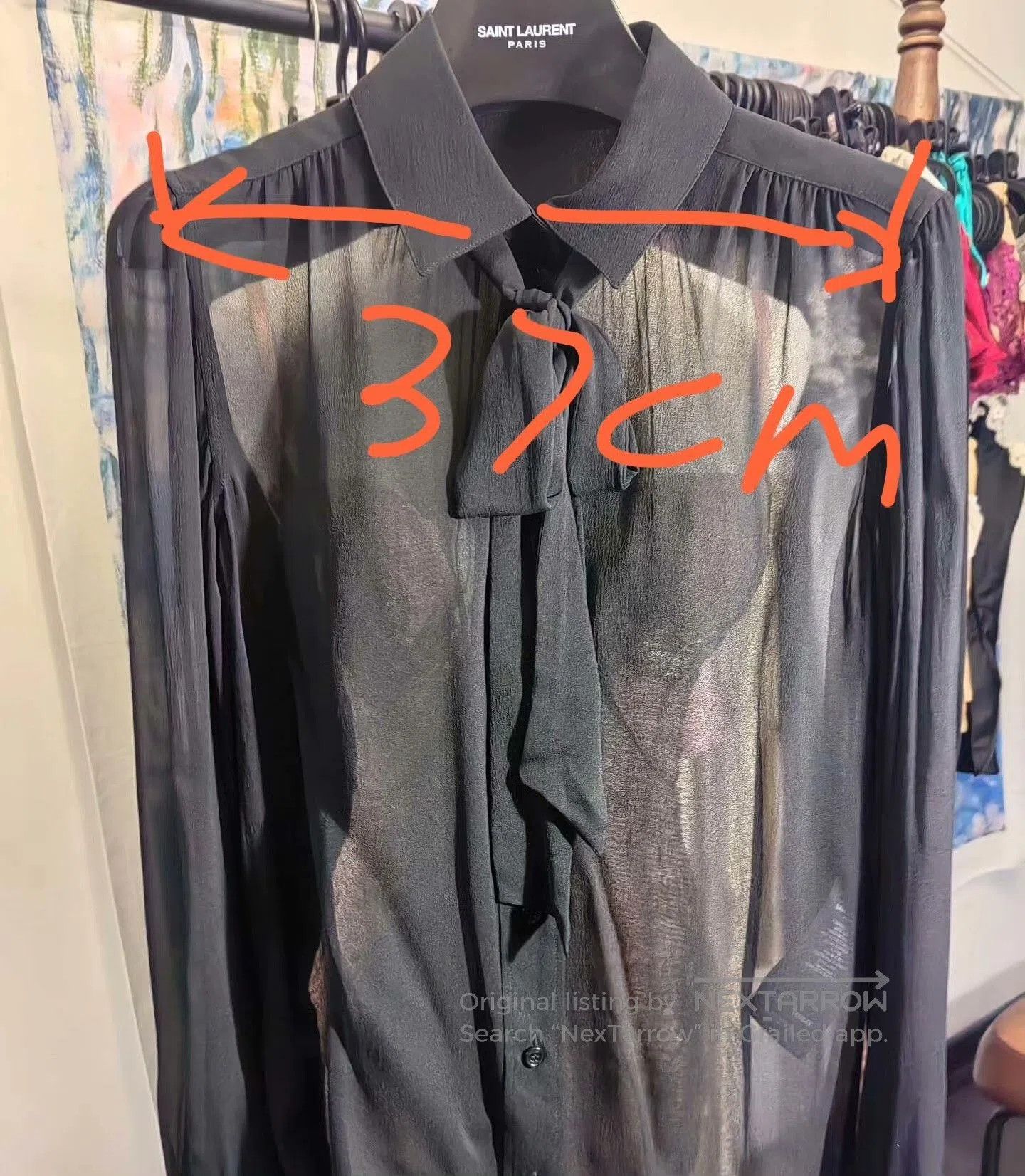 Saint Laurent Paris Saint Laurent Sheer Tie Neck Blouse. Size XS / US 0-2 / IT 36-38 - 9 Thumbnail