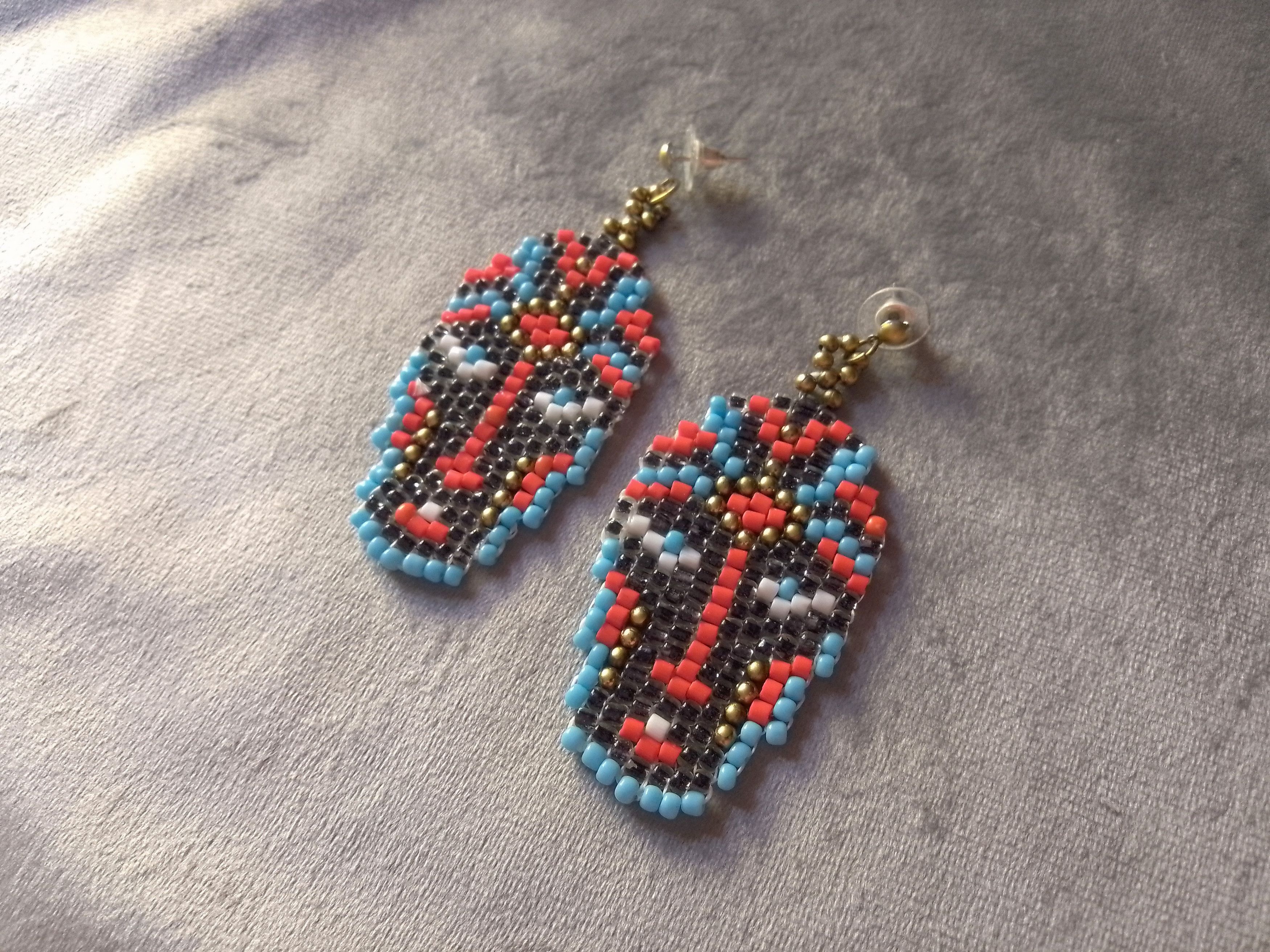Handmade Earrings Ethnic Tribal Face Black Embroidered Size ONE SIZE - 1 Thumbnail