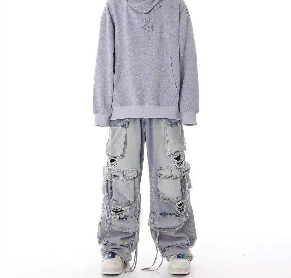 Japanese Brand × Jean Retro heavy industry beggar ripped workwear wide leg jeans Size US 32 / EU 48 - 1 Thumbnail