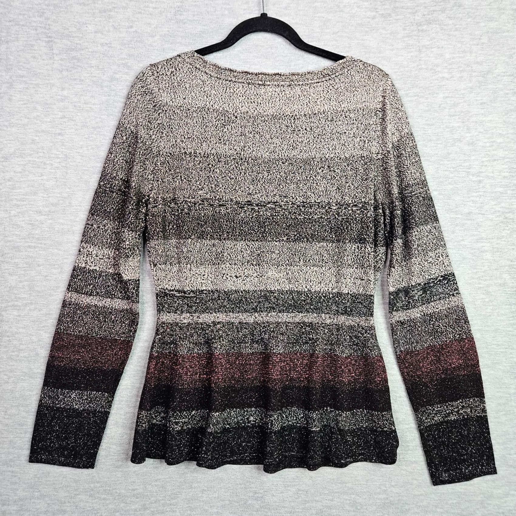 White House Black Market White House Black Market Women's Metallic Striped Peplum Sweater Size M Size M / US 6-8 / IT 42-44 - 3 Thumbnail