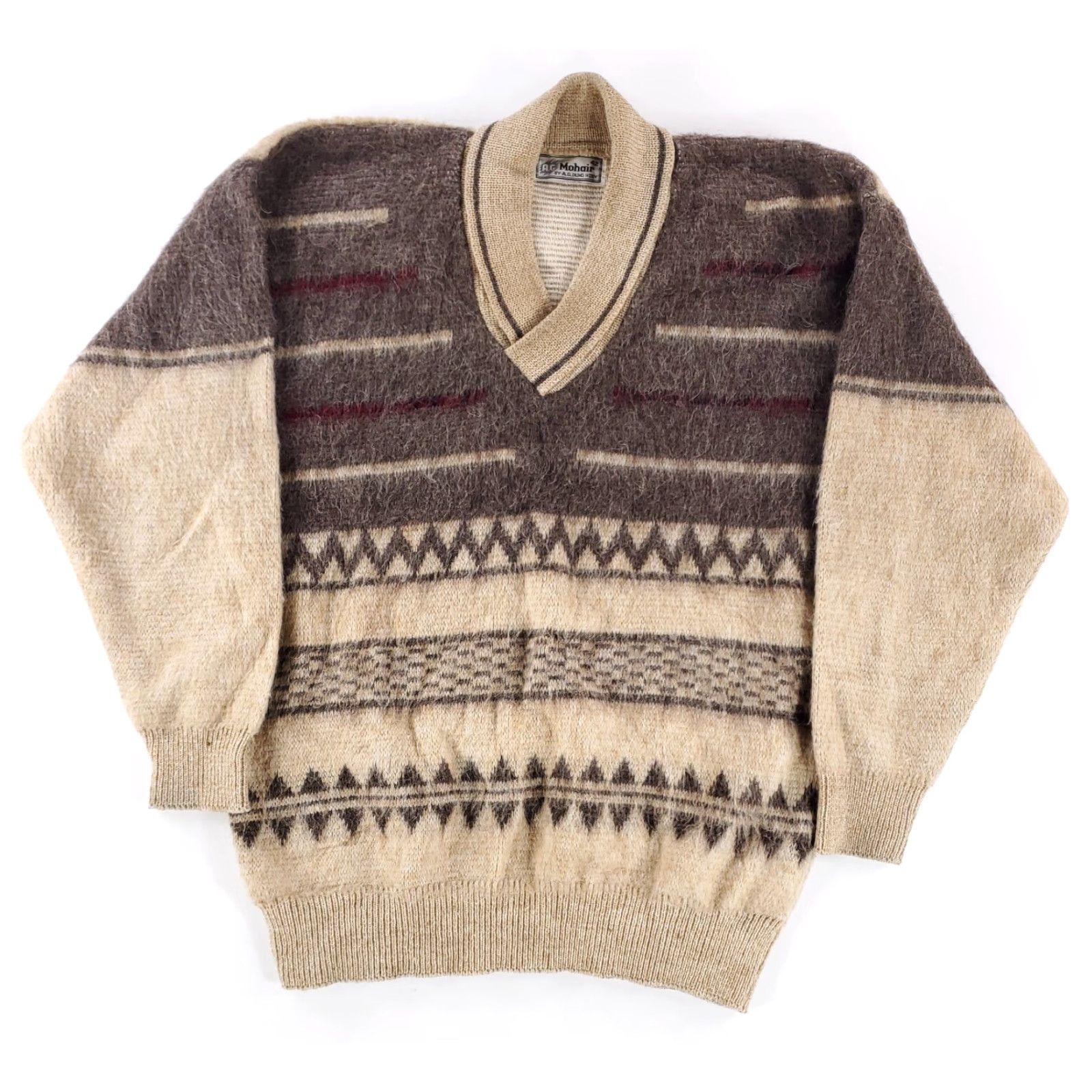 Vintage VINTAGE AG Dung Hosy Mohair Sweater Brown Nordic Fair Isle Shawl Collar Mens 42 Size US XL / EU 56 / 4 - 2 Thumbnail