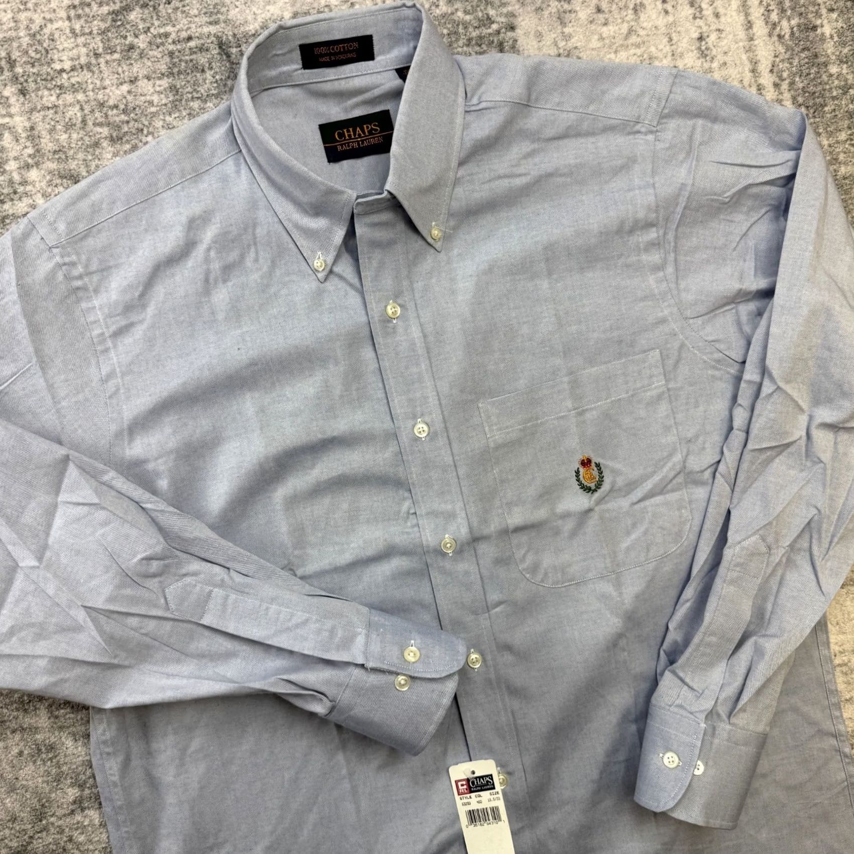 Chaps Chaps Shirt Mens 15.5 Blue Cotton Oxford Button Down 90s VTG Classic Dress Shirt Size US L / EU 52-54 / 3 - 2 Thumbnail