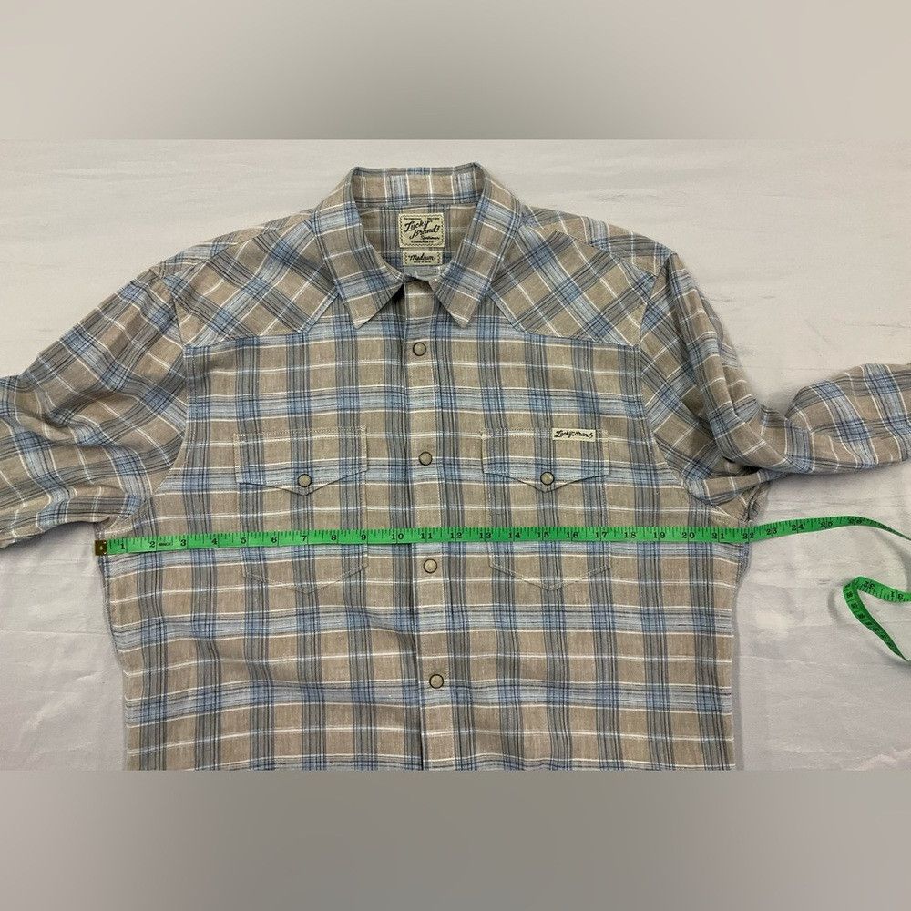 Lucky Brand LUCKY BRAND Tan Blue Plaid Shirt Western Yoke Pearl Size US M / EU 48-50 / 2 - 4 Thumbnail