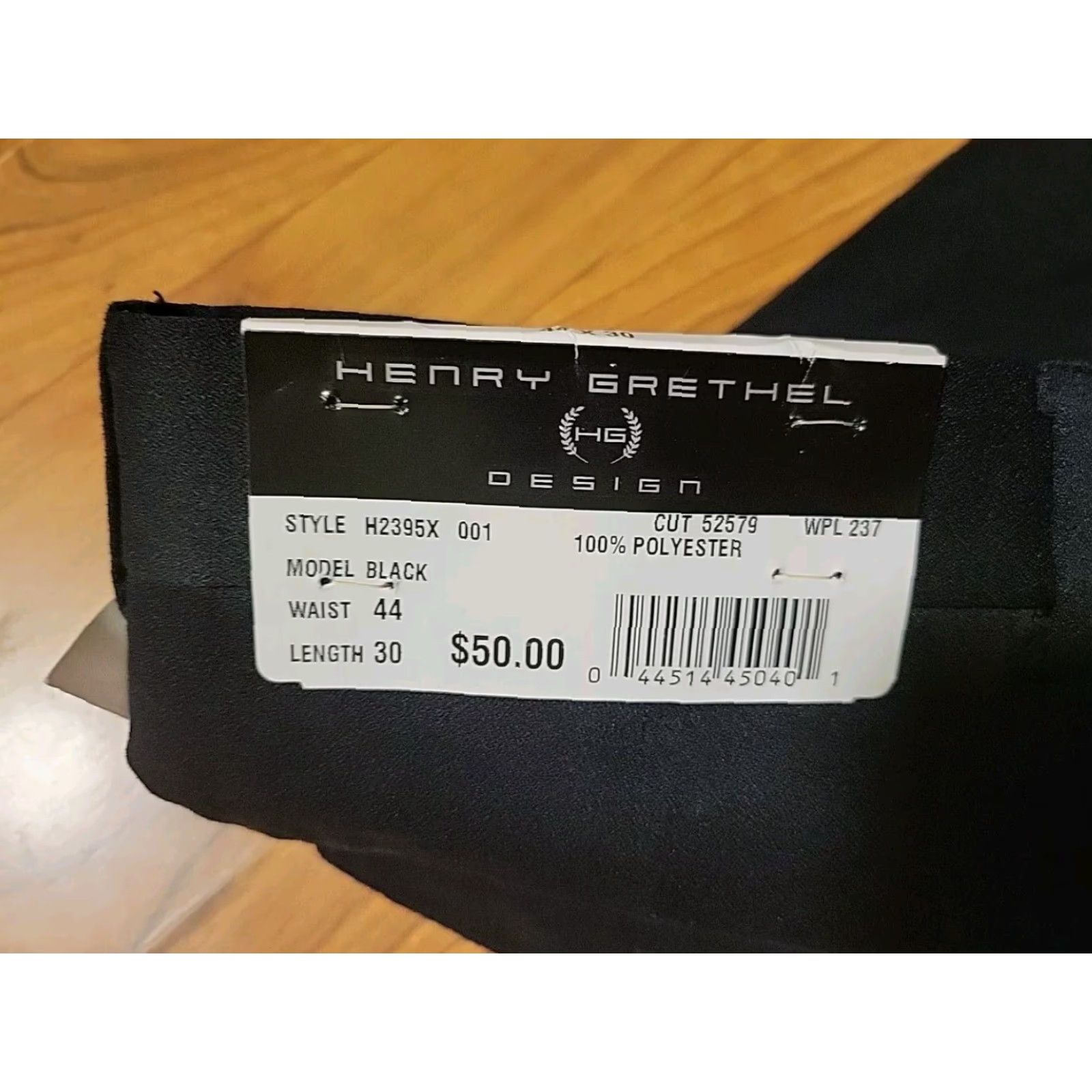Vintage Henry Grethel Dress Pants Men 44x30 Black Polyester Pleated Cuffed NWT MSRP 0 Size US 44 / EU 60 - 2 Thumbnail