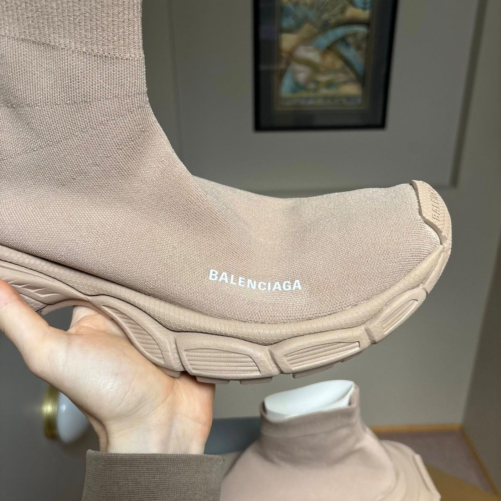 Balenciaga Balenciaga 3XL Beige Brown Sock Knit Speed Runner - Size: 9 Size US 9 / EU 42 - 3 Thumbnail