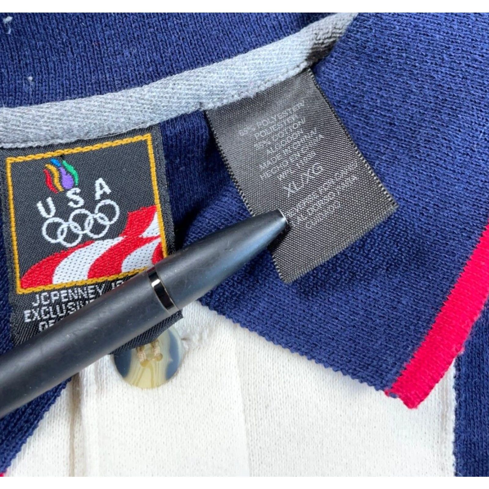 Vintage VINTAGE Olympic Sweater Shirt Men XL Gray Red Blue Striped Collared Pullover 90s Preppy Heavyweight Knit Size US XL / EU 56 / 4 - 3 Thumbnail