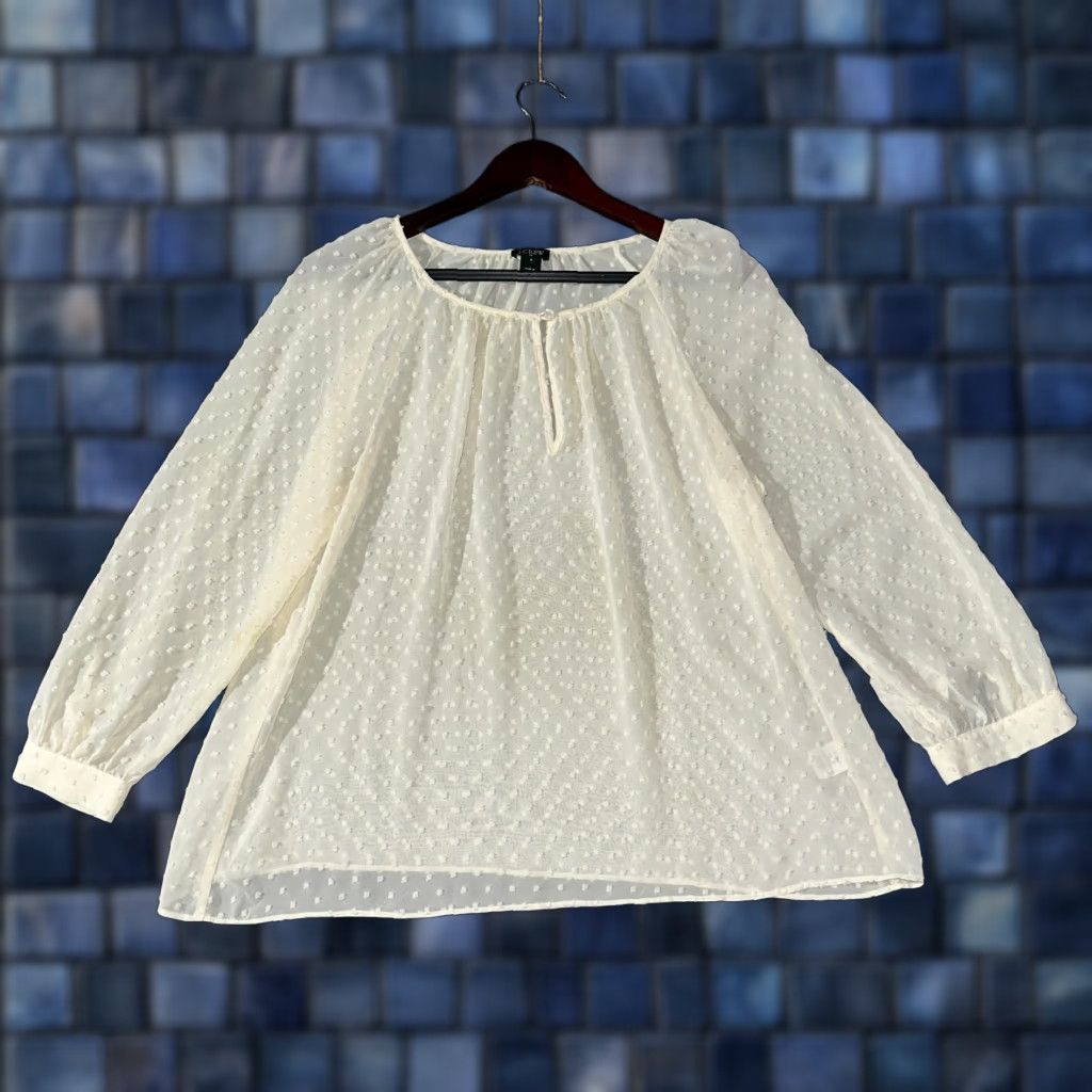 J.Crew J.CREW Blouse Womens Small Swiss Dot Peasant Sheer Keyhole Neck Long Sleeve Top Size S / US 4 / IT 40 - 1 Thumbnail