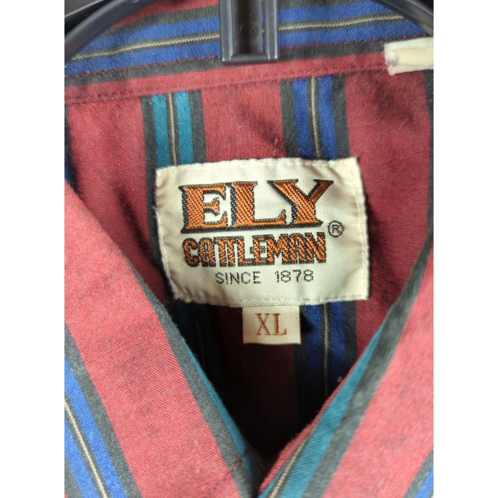 Vintage VINTAGE Ely Cattleman Button-Up Shirt Western Mens XL Burgundy Green Pearl Snap Snap Buttons Collared Striped Pattern Cowboy Dress Shirt Size 46R - 3 Thumbnail