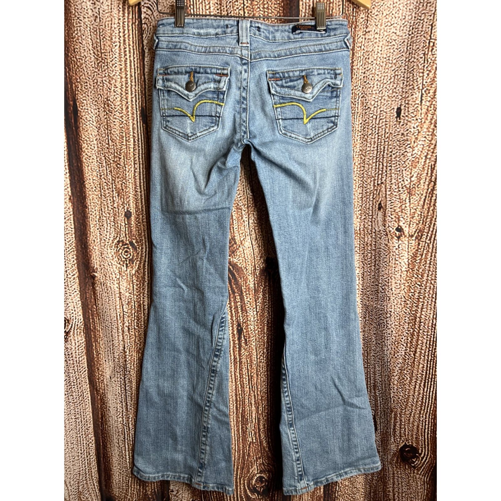 Vintage VIGOSS Jeans Women Flare Blue Stretch Denim Low Rise 5-Pocket Regular Inseam 30 in Navy/Blue Size 26" / US 2 / IT 38 - 5 Thumbnail