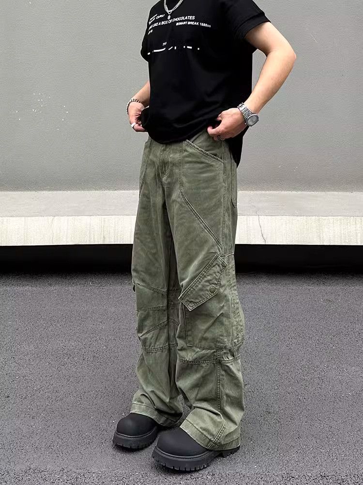Japanese Brand Y2K Streetwear Multi-pocket Army Green Baggy Jeans Size US 31 - 4 Thumbnail