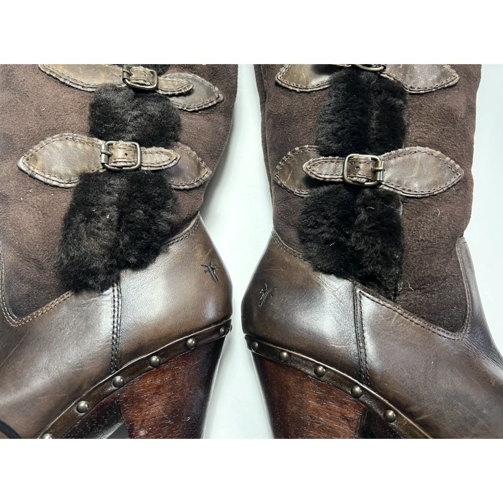 Frye Frye Boots Women 7B Brown Leather Shearling Sheepskin Buckle Ella Winter Size US 7 / IT 37 - 7 Thumbnail
