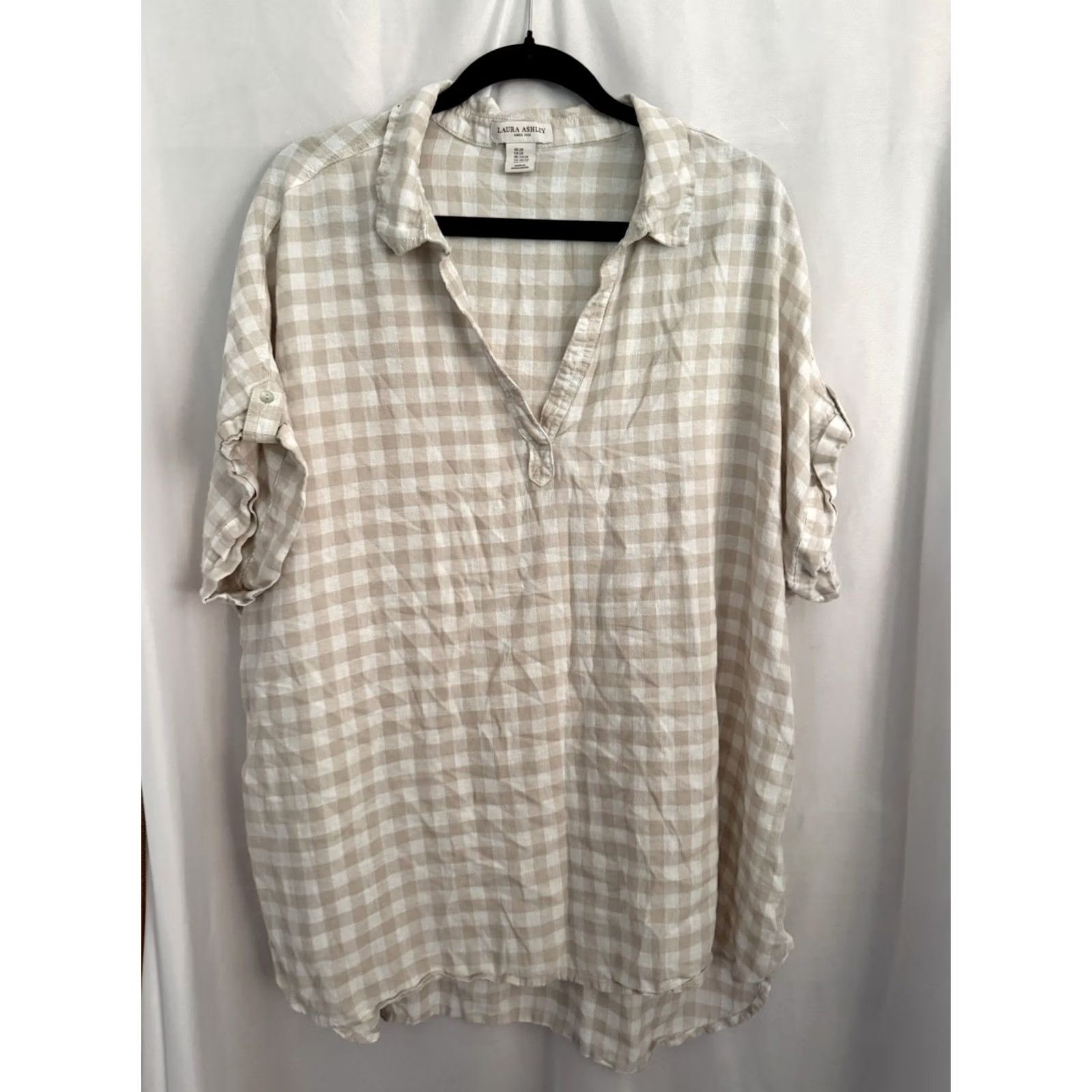 Laura Ashley Laura Ashley Blouse Gingham Linen Blend Preppy Roll Sleeve 2X Plus Womens Shirts Mens? Size XXL / US 16-18 / IT 52-54 - 2 Thumbnail