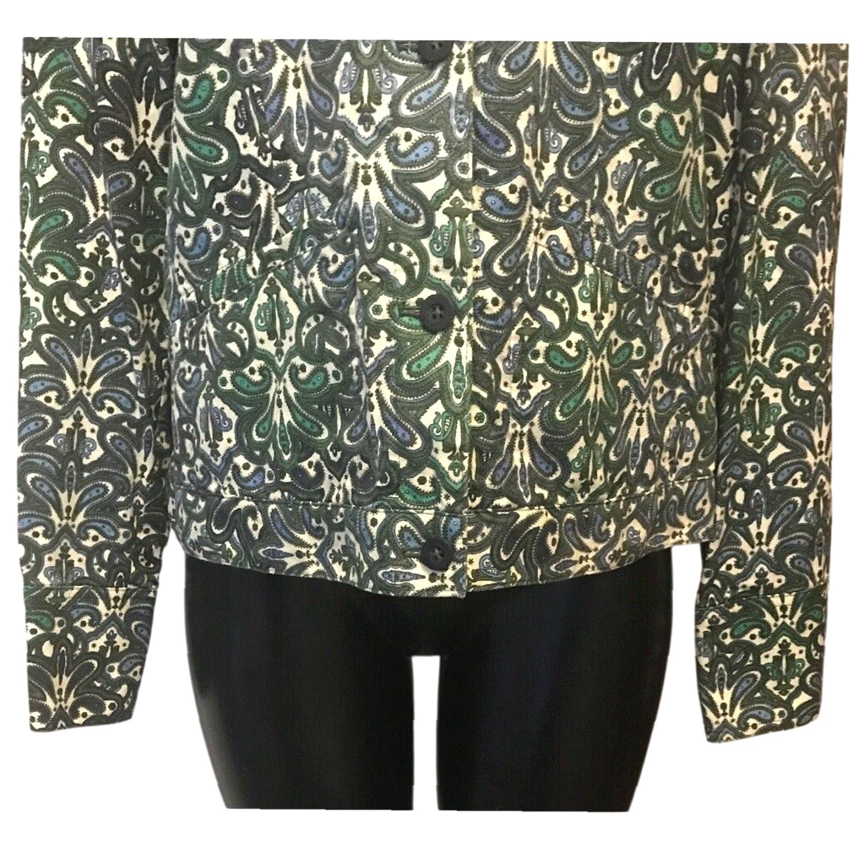 Charter Club VINTAGE Charter Club Womens Jacket Button Down Paisley Green Blue Cotton Spandex Chest 22" Large Womens Size L / US 10 / IT 46 - 4 Thumbnail