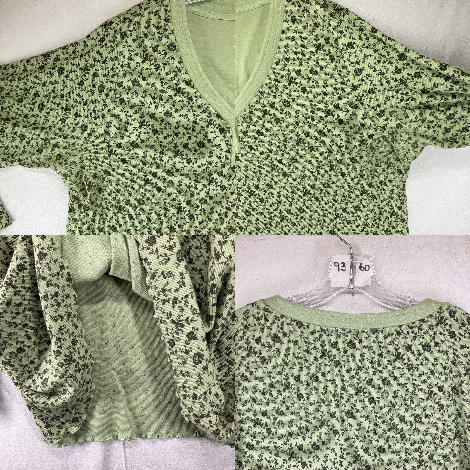 VIBE Women's Henley Top 22-24W Floral Print Relaxed Fit V-Neck Long Sleeve Pullover Button Knit Green 70s 80s Bohemian Fairy Classic Casual Womens Size 3XL / US 20-22 - 8 Thumbnail