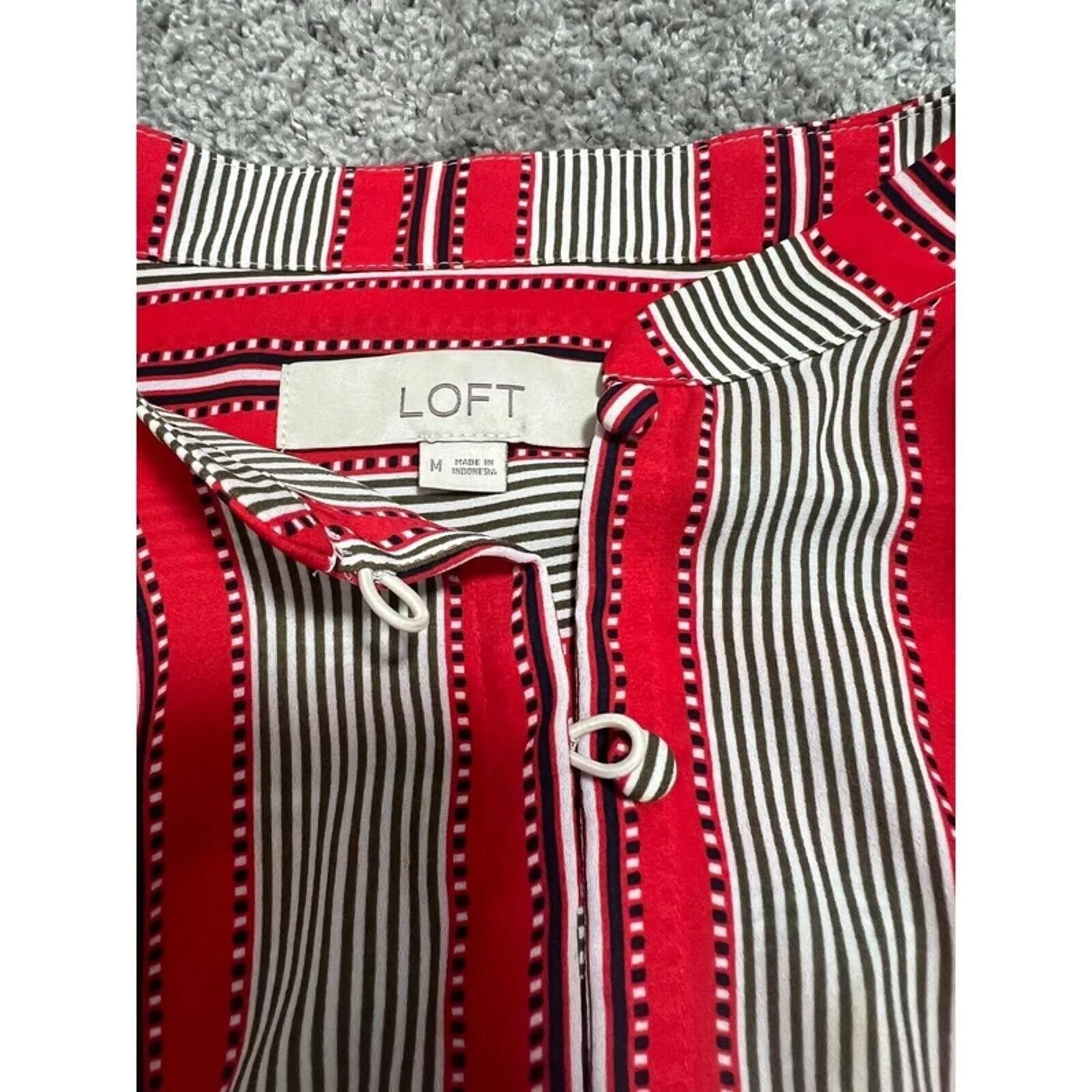 Other LOFT Striped Blouse Bell Sleeve Button Down Red White M Size M / US 6-8 / IT 42-44 - 3 Thumbnail