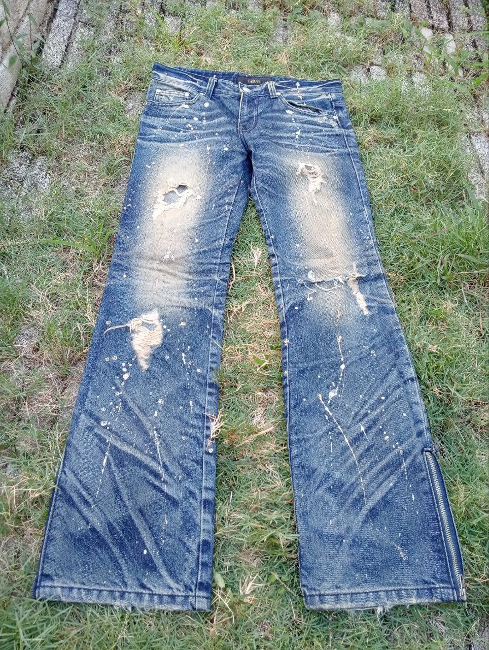 Japanese Brand Vintage Lagust Splatter Distressed Ankle Zip Jeans Size US 33 - 4 Thumbnail