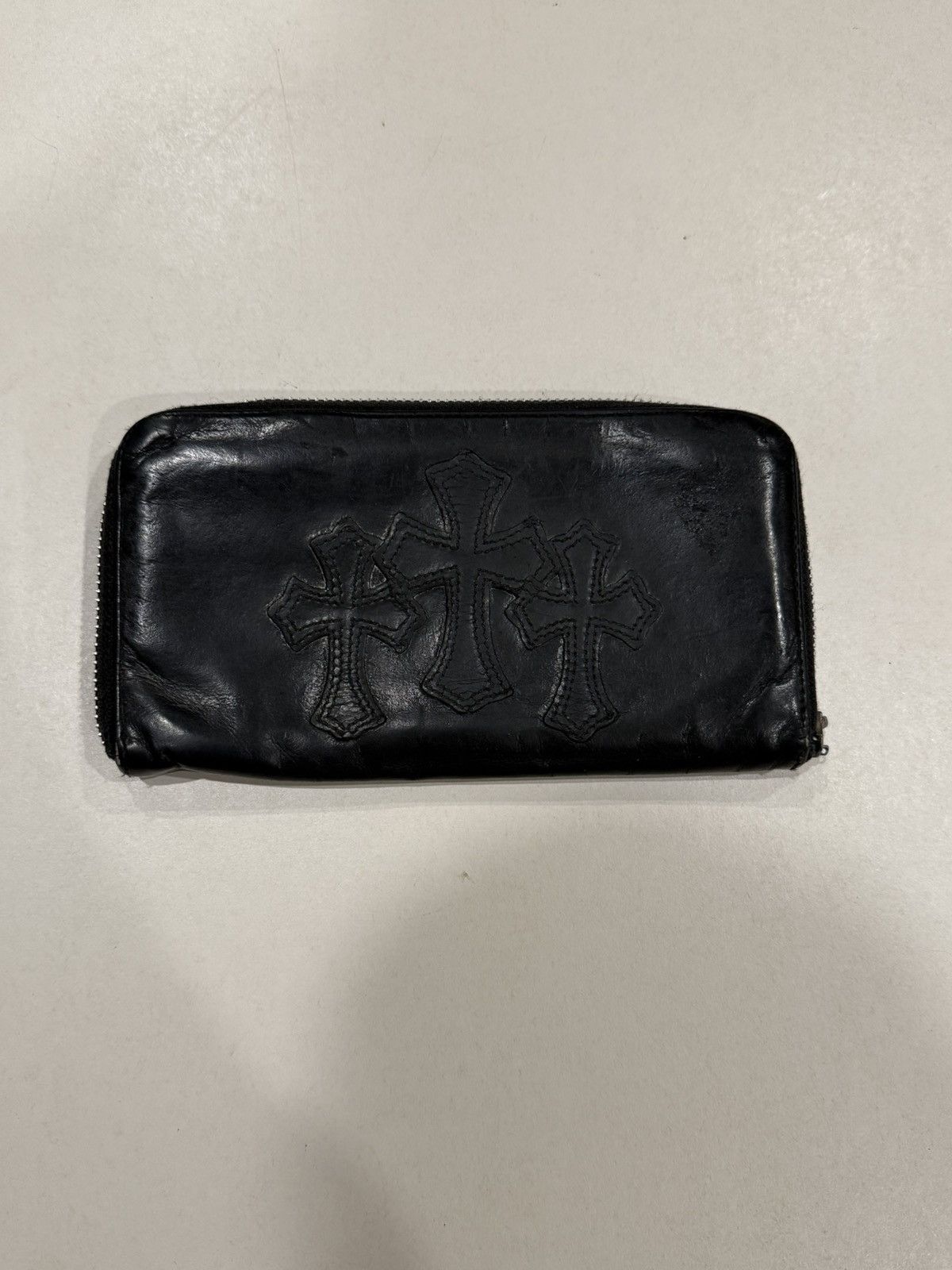 Chrome Hearts Chrome Hearts 3 Cemetery Cross Black Leather Zip Wallet Gold Size ONE SIZE - 1 Thumbnail