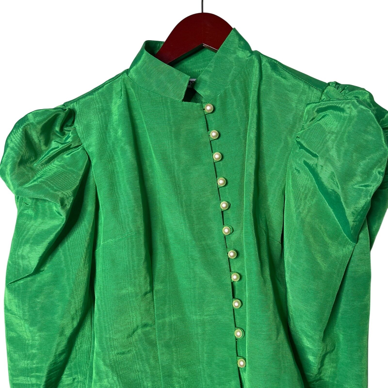 Batsheva Batsheva Song Green ruffled moiré pearly button blouse sz 2 Size XS / US 0-2 / IT 36-38 - 12 Thumbnail