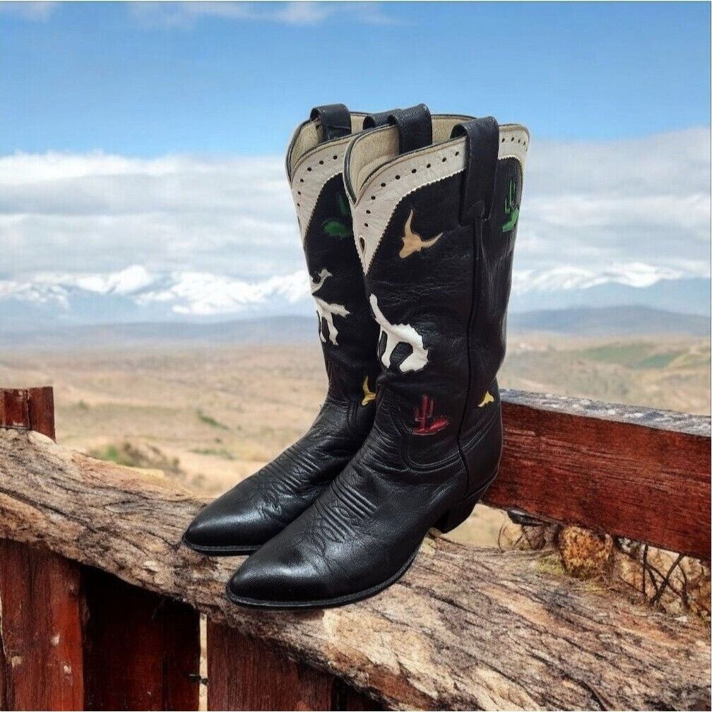 Larry Mahan Larry Mahan Rodeo Black White Red Cowgirl Cowboy Boots
