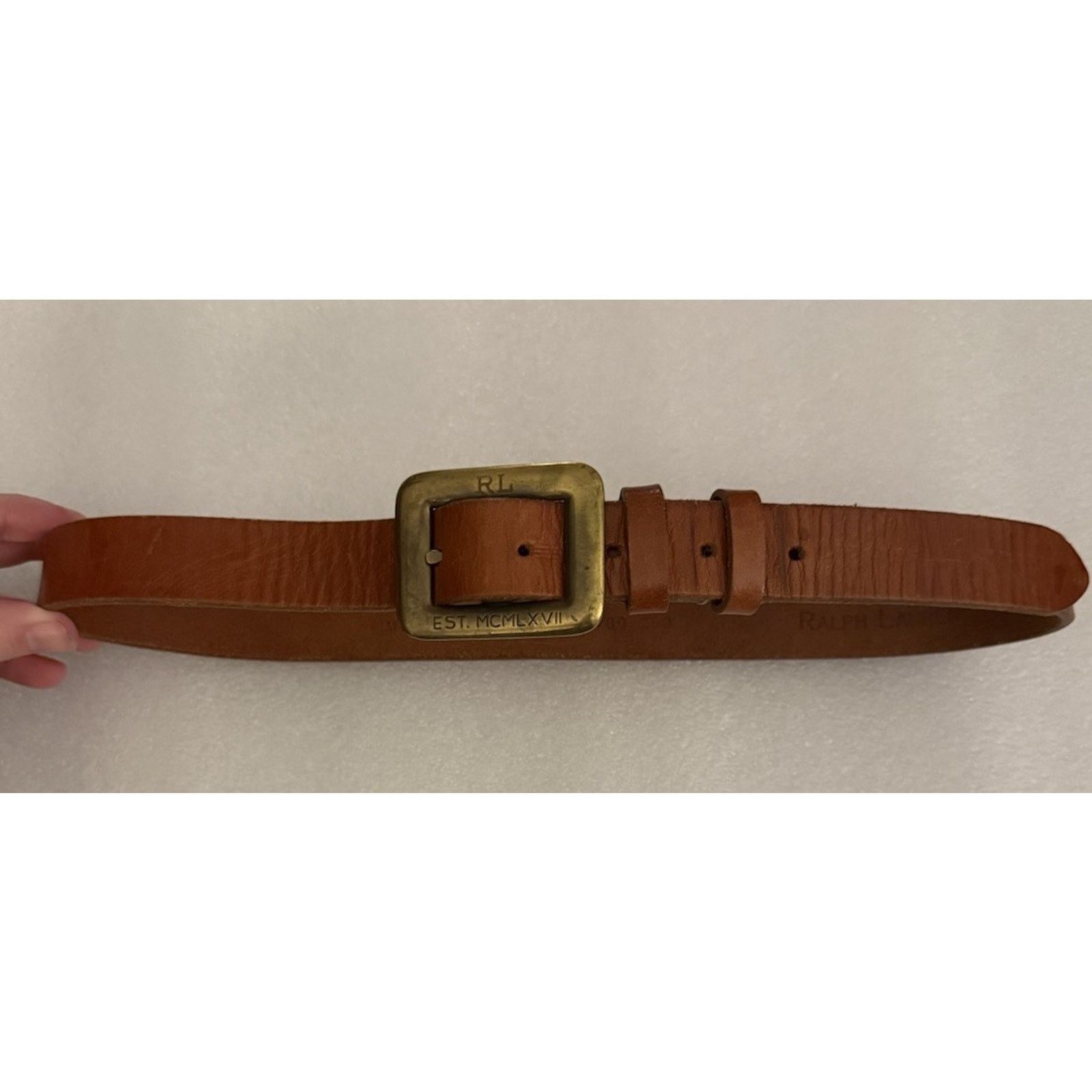 Vintage Ralph Lauren RL EST 1967 Belt Brown 30 USA Brass