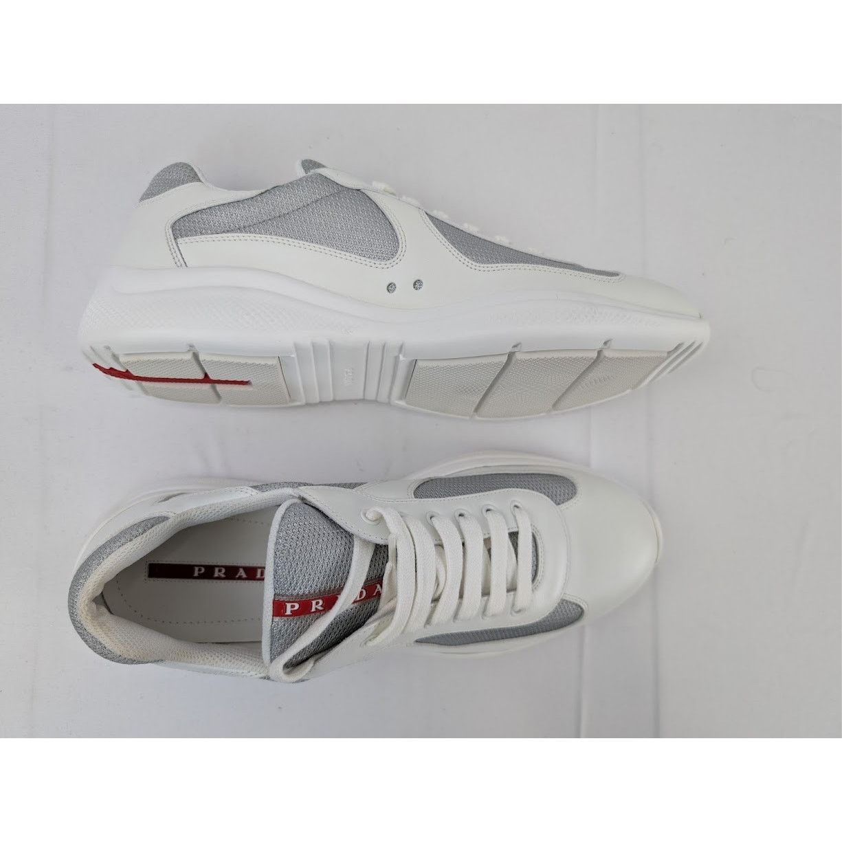 Prada o1rshd1 Calzature Uomo Sneakers in Bianco Argento Size US 12 / EU 45 - 1 Thumbnail